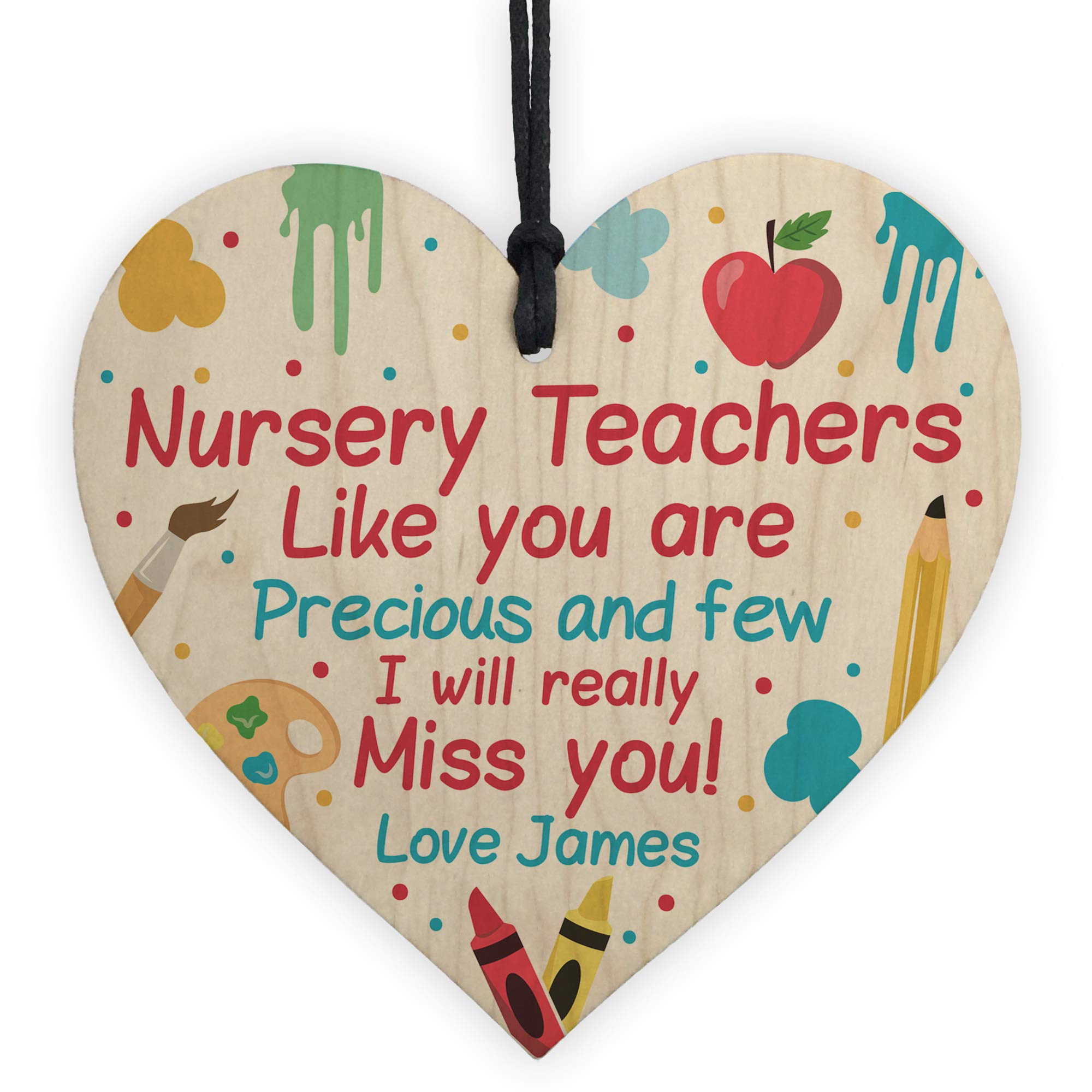 RED OCEAN Personalised Nursery Teacher Gifts Wooden Heart Thank you Leaving Nursery Gift