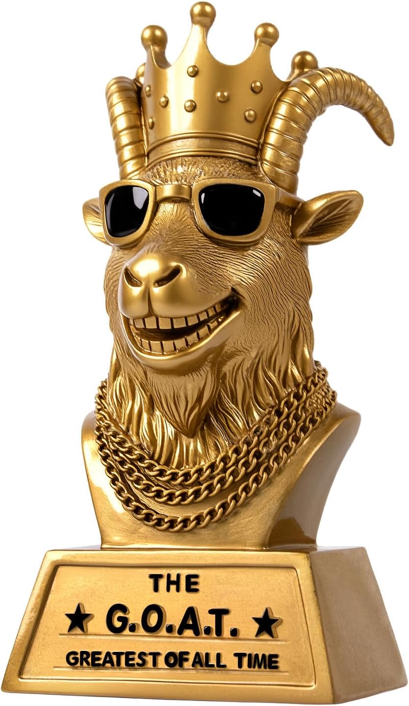 Handmade GOAT Trophy Award - 6 Inch Funny Greatest of All Time Resin Statue for Fantasy Football Champ, Office MVP, Gag Gift Men