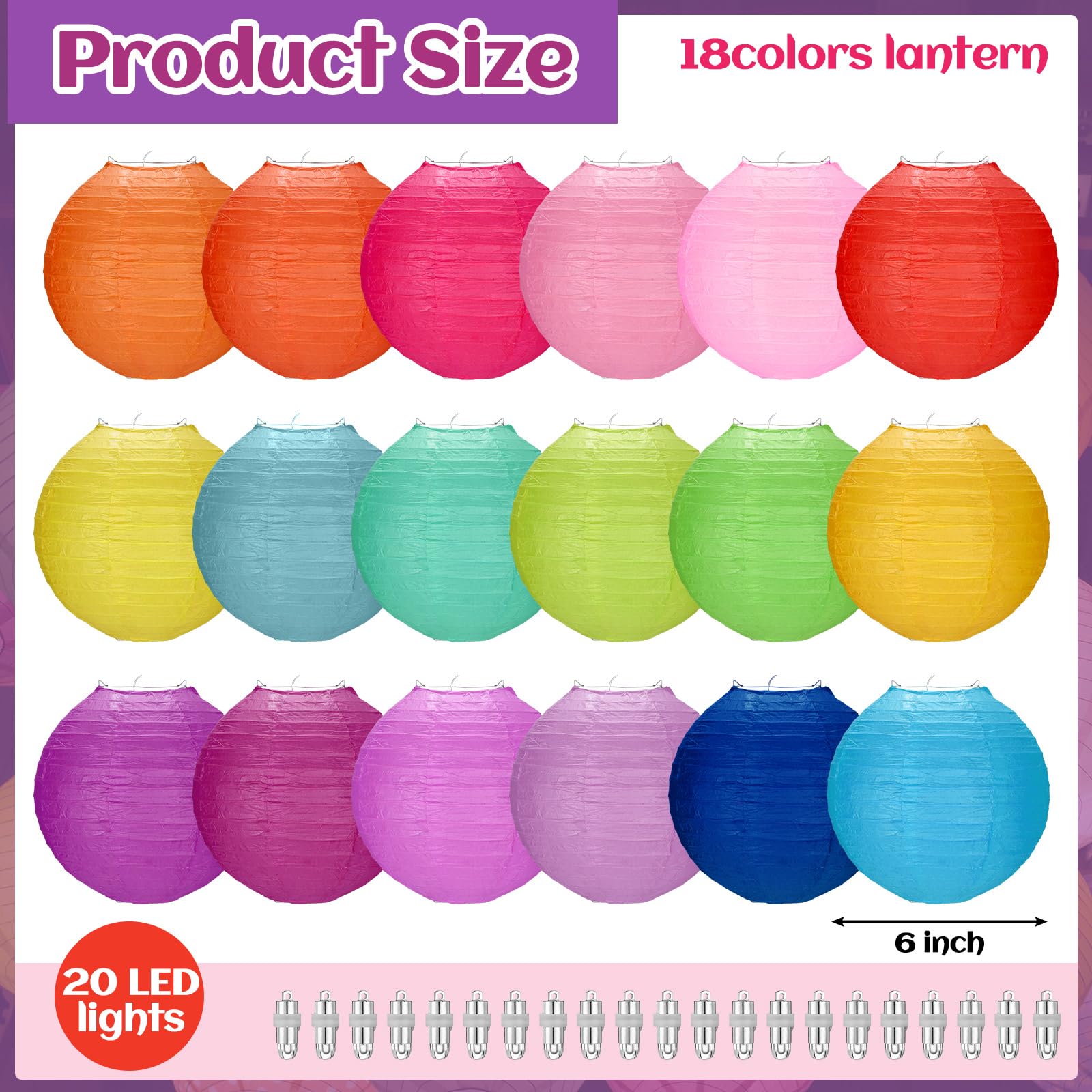 Snapklik.com : Retisee 18 Pcs Assort Color Chinese Paper Lanterns