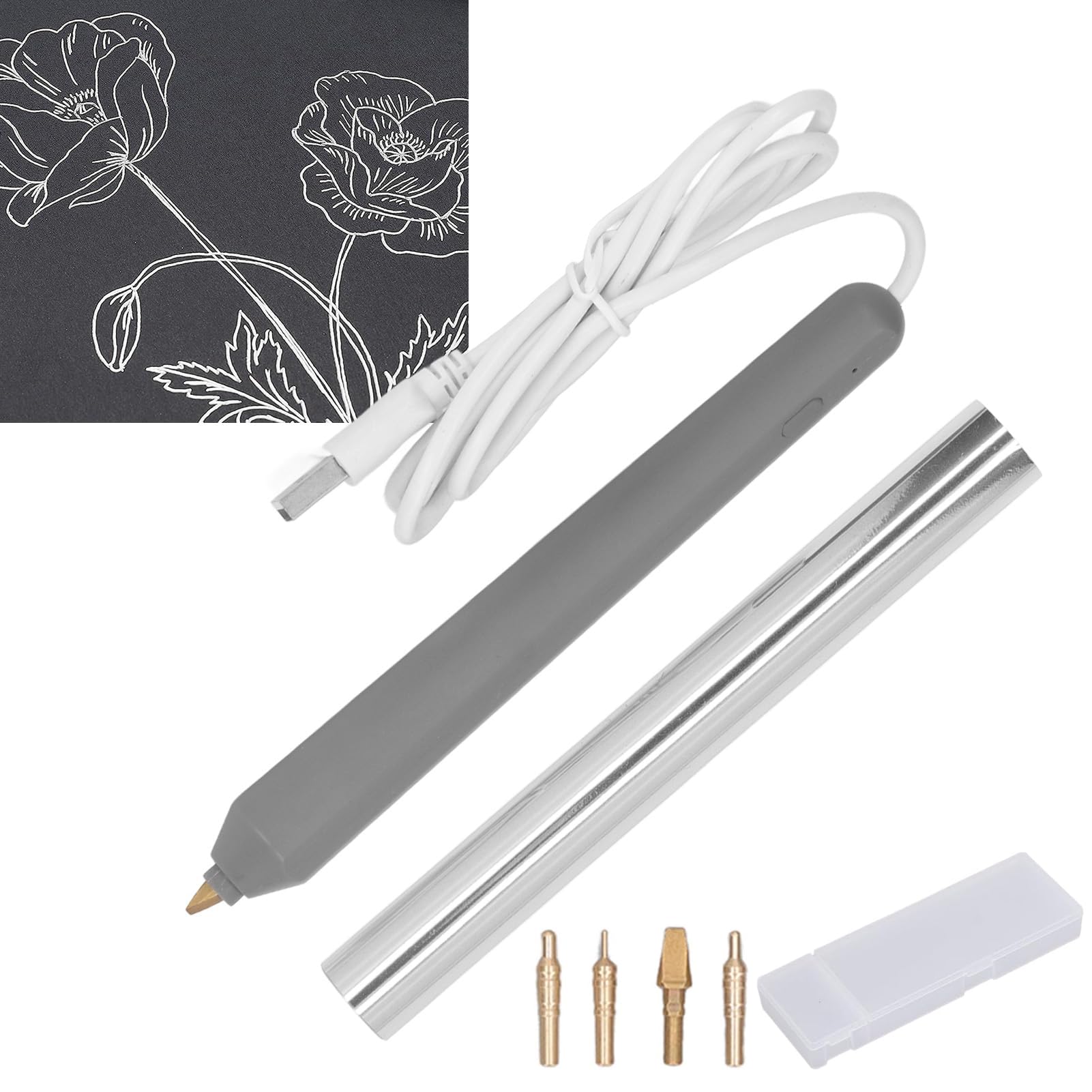 Usb Hot Foil Pen, Riscaldamento Elettronico Hot Melt Foil Stamping Penna Goffratura Con 4X Pen Tip + 1X Foil, Foil Quill Starter Kit, per Scrapbooking Artigianale, Gift & Card Making(Argento)