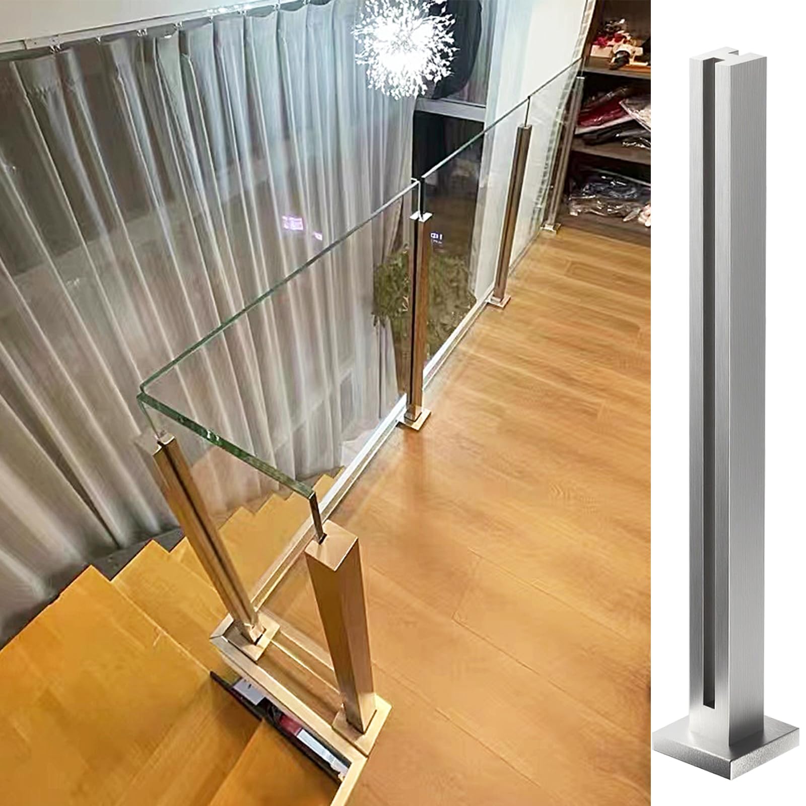 Cvter Poste Para Barandilla de Vidrio Negra: 95cm de Balaustrada de Cubierta de Vidrio Sin tapa con Ranuras para Cubiertas, Escalones, Balcón, Piscina, Jardín, Escaleras. Acero inoxidable — view 18