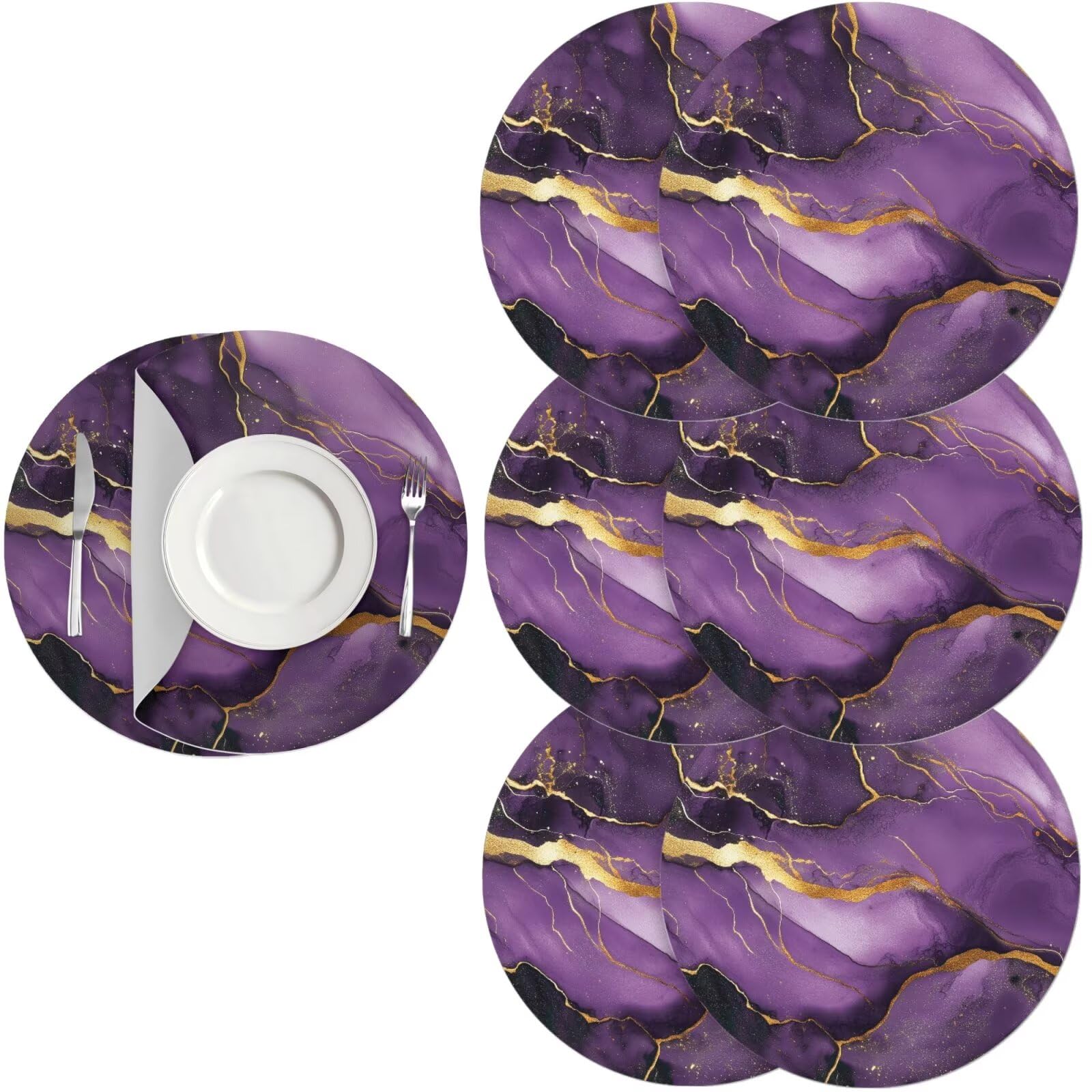 Generic Bright Starfish Circle Placemats Set of 6 Washable Lavender Kitchen Table Placemats with Non-Slip Bottom Faux Leather Table Mats for Fall Autumn Home Decorations — image 1