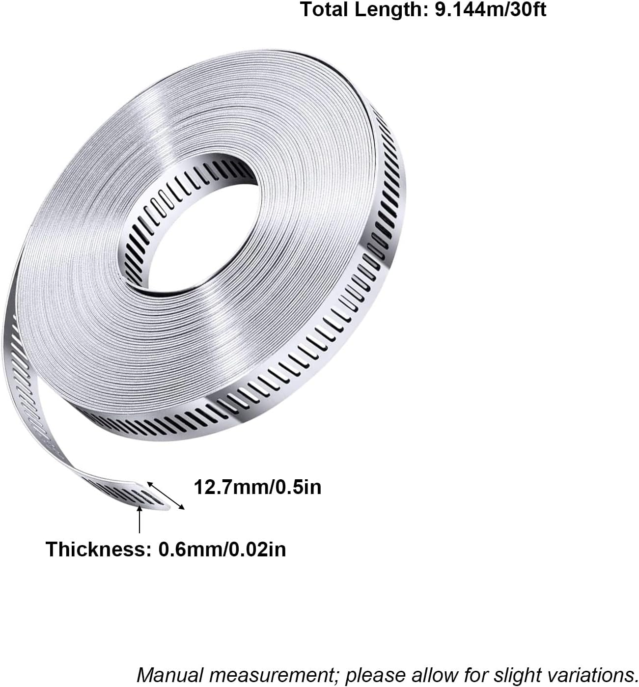 30 FT Stainless Steel Hose Clamp System Kit, DIY Cut-to-Fit Strap and 9 Fasteners, Heavy Duty for Air Duct, Dryer Vent and Marine