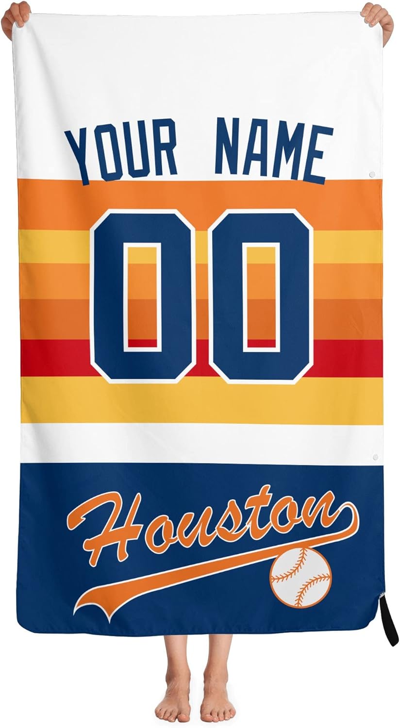 ANTKING Houston Beach Towel Custom Any Name and Number 51in X 31.5in Gifts for Men Women Fans