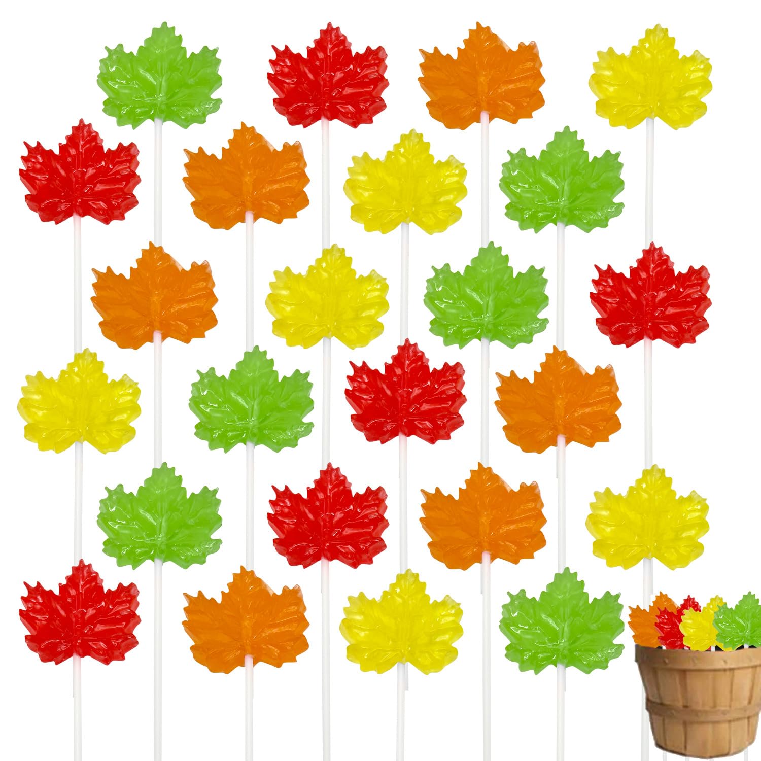 Maple Leaf Candy Lollipops - 24 Fall Suckers Individually Wrapped Bulk (24 count, Grapefruit, Lemon, Apple, Maple Cinnamon) (Pack of 2)