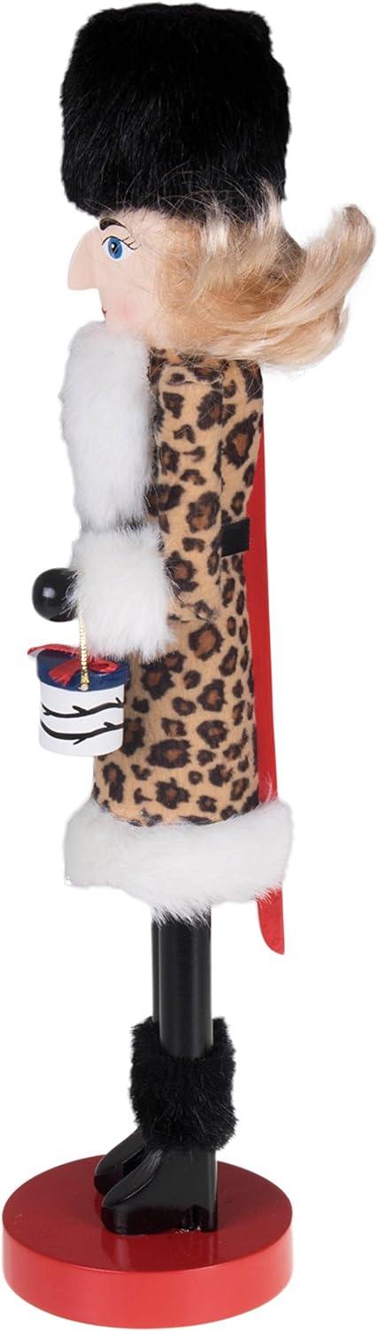 Clever Creations Leopard Print Female Shopper 15 Inch Traditional Wooden Nutcracker, Festive Christmas Décor for Shelves and Tables