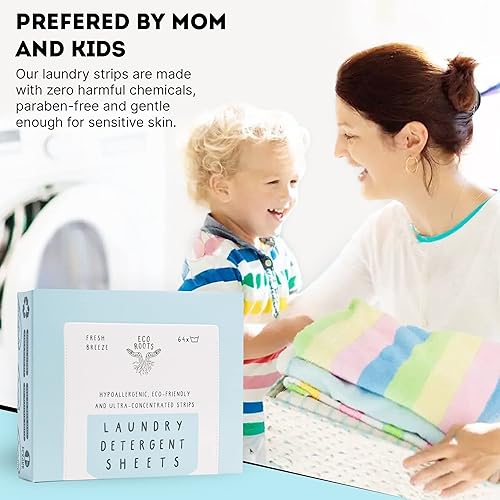 Miniatura 14 de ECO ROOTS Hojas de detergente para ropa de 64 cargas Hojas ecológicas sin perfume, detergente para ropa de tamaño de viaje sin líquido, sin