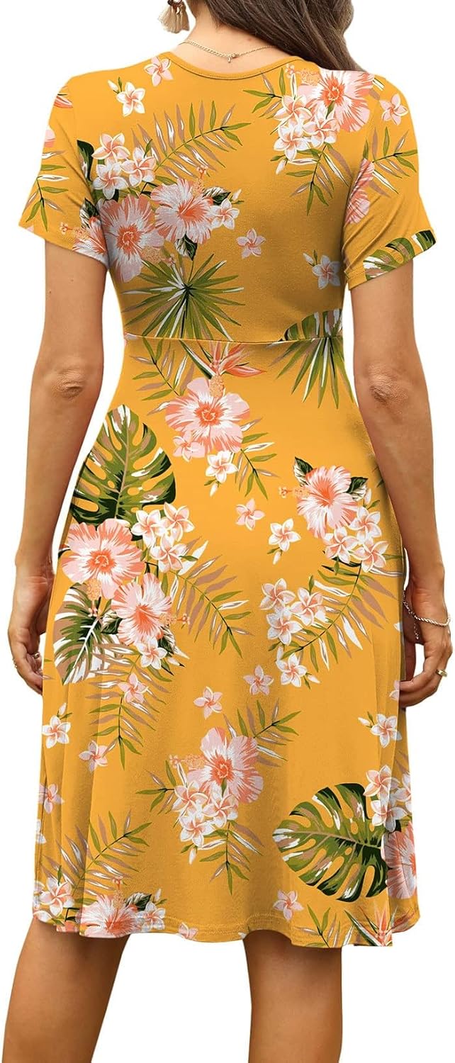 WEACZZY Women's Summer Short Sleeve Casual Dresses V-Neck Floral Party Dress with Pockets - Image 4