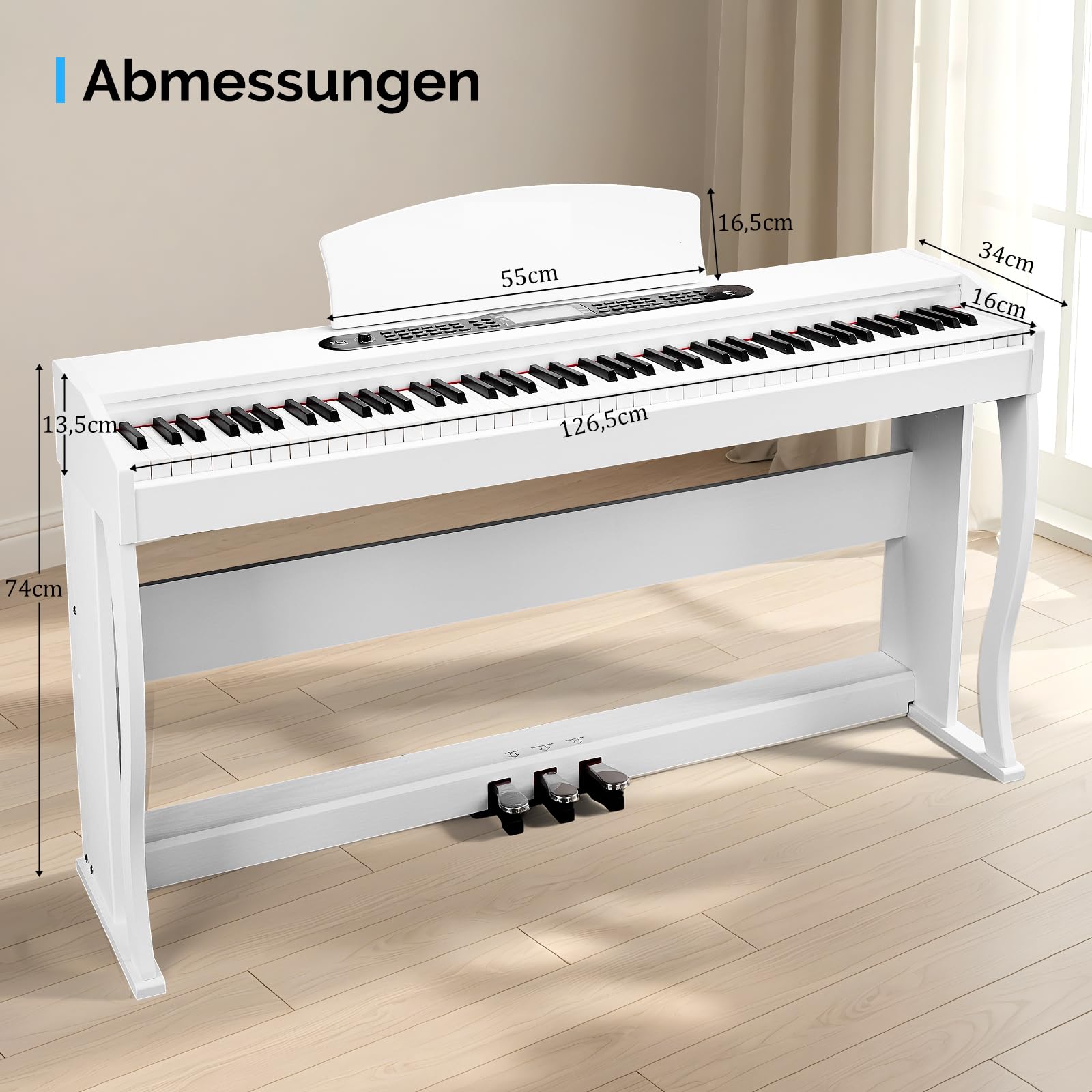 Bonnlo Piano digital con 88 teclas ponderadas, piano electrónico con unidad de 3 pedales para principiantes, MIDI USB, doble Bluetooth, pantalla LCD, altavoces estéreo, 800 sonidos y 200 ritmos, color