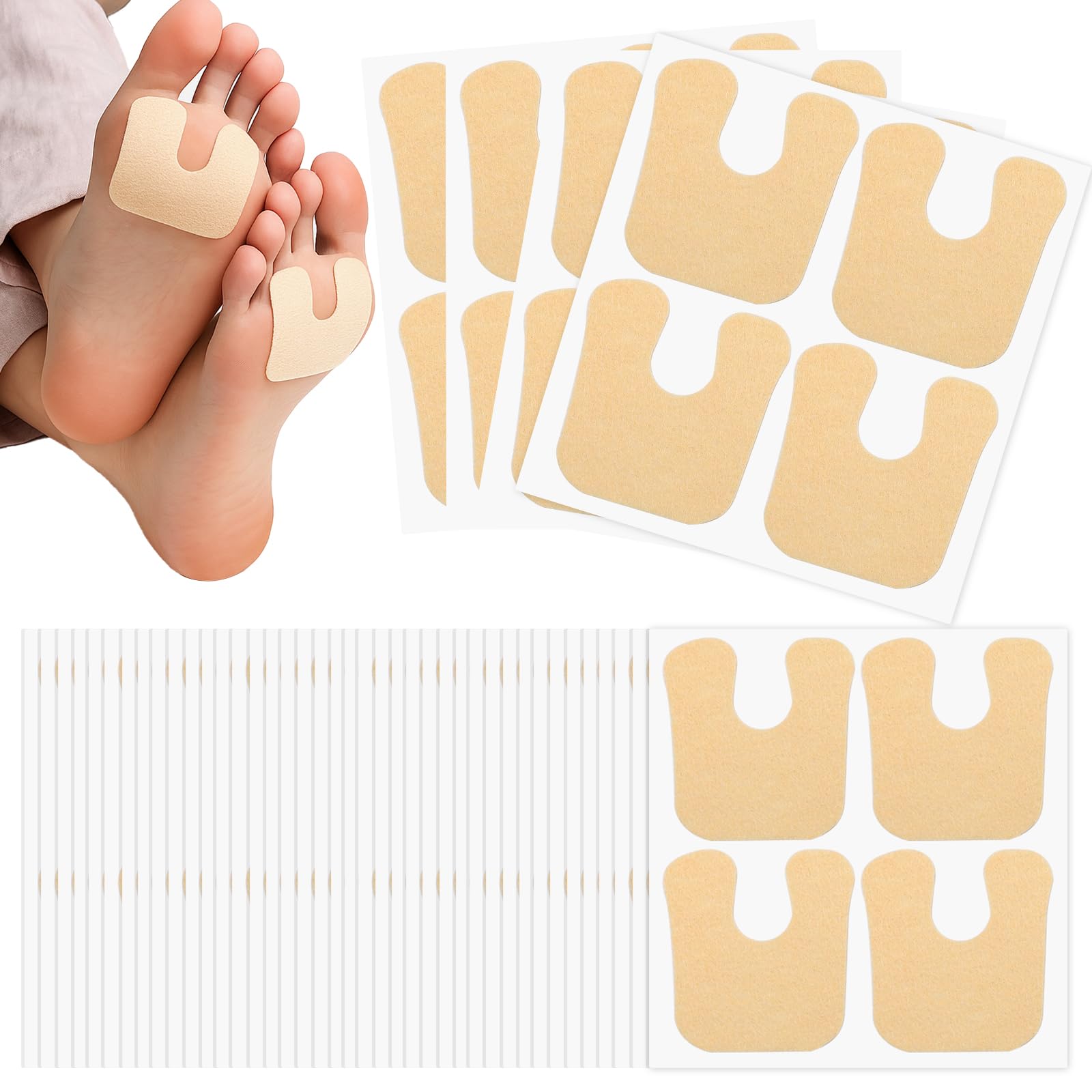 Yasdyri - 60 almohadillas de fieltro para callos en forma de U, para metatarsianos y callos, para rozar con zapatos y reducir el dolor de pies y talones.