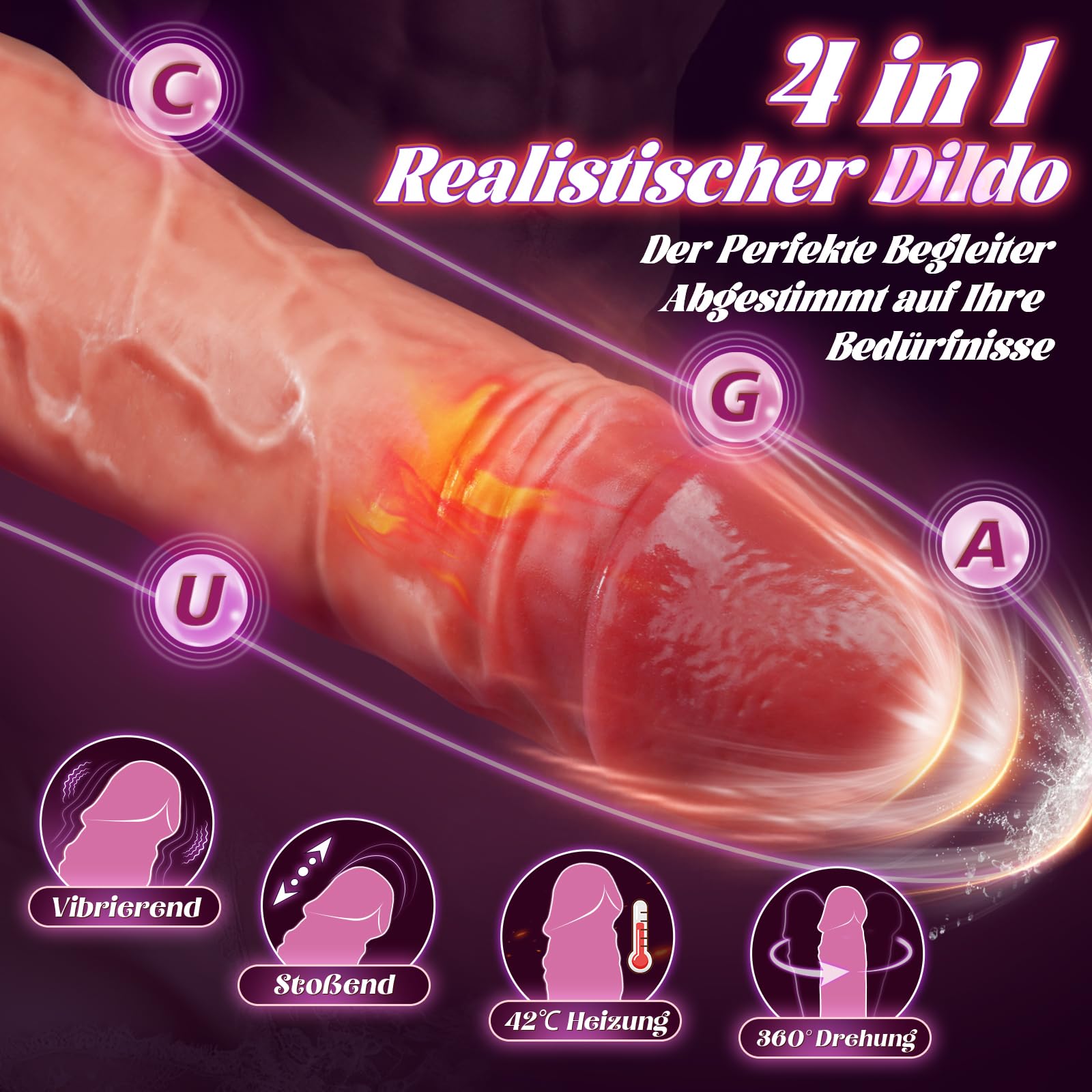 FIDECH Dildo Vibratoreper Donna Professionale, Vibratore Realistico Anale Sexytoysys Donna Punto G con Telecomando, Sex Toys Riscaldato Rotante a 360° con Modalità Vibrazione e Spinta e Uomo Coppia