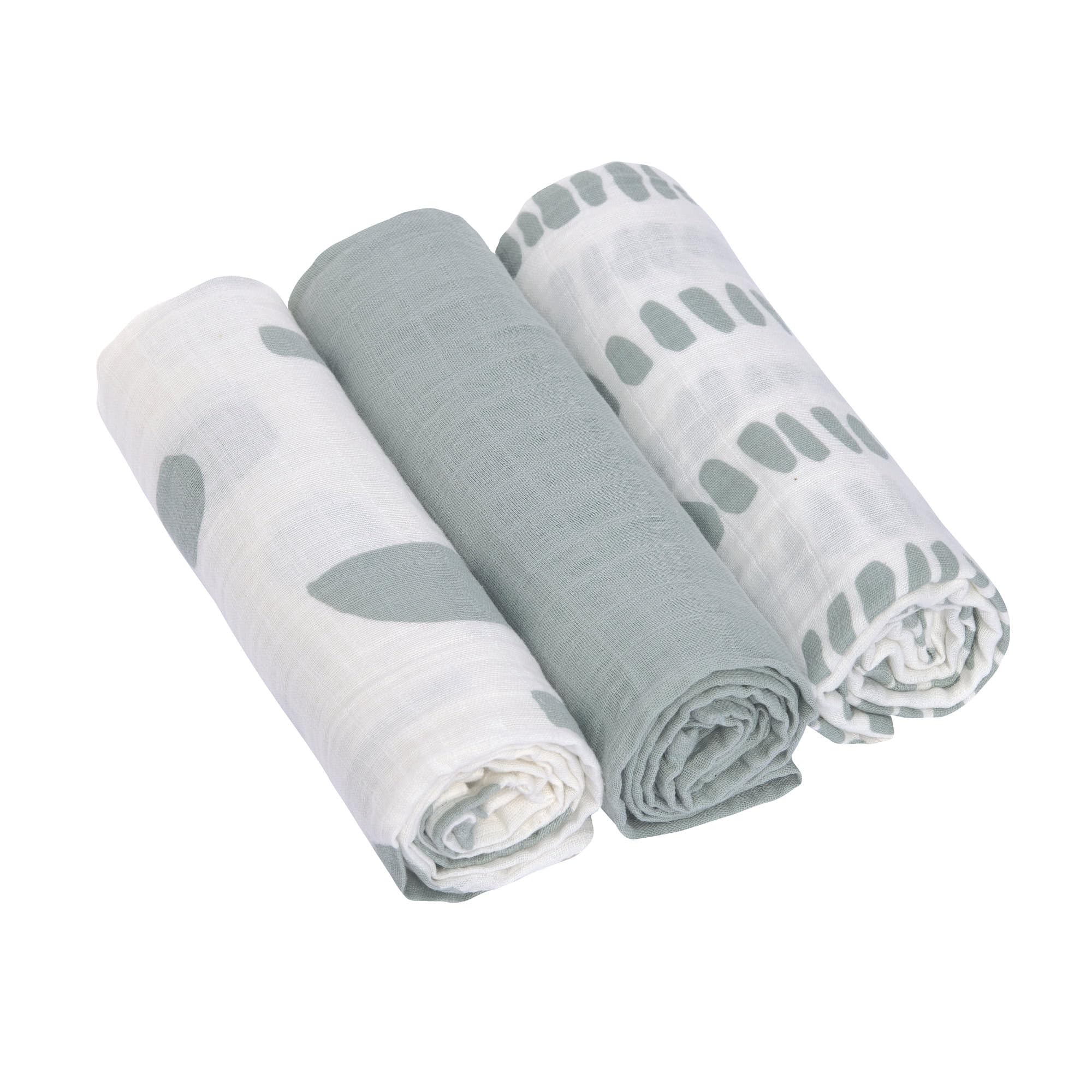LÄSSIG Baby Puckdecke Spuckdecke Pucktuch Mulltuch 3er Set Baumwolle 85 x 85 cm/Swaddle & Burp Blanket L Strokes silver grey