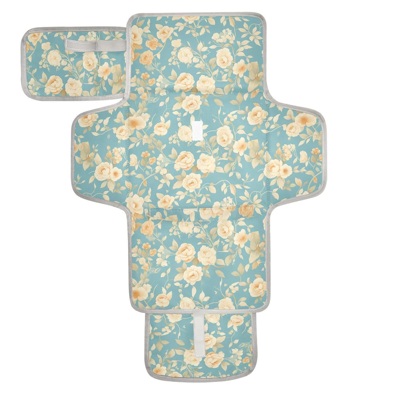 Blue and White Romantic Roses for Valentine Reusable Changing pad Portable with Tissue Pocket Diaper mat Changing pad Travel with Built-in Pillow cambiador de pa?ales para Bebes