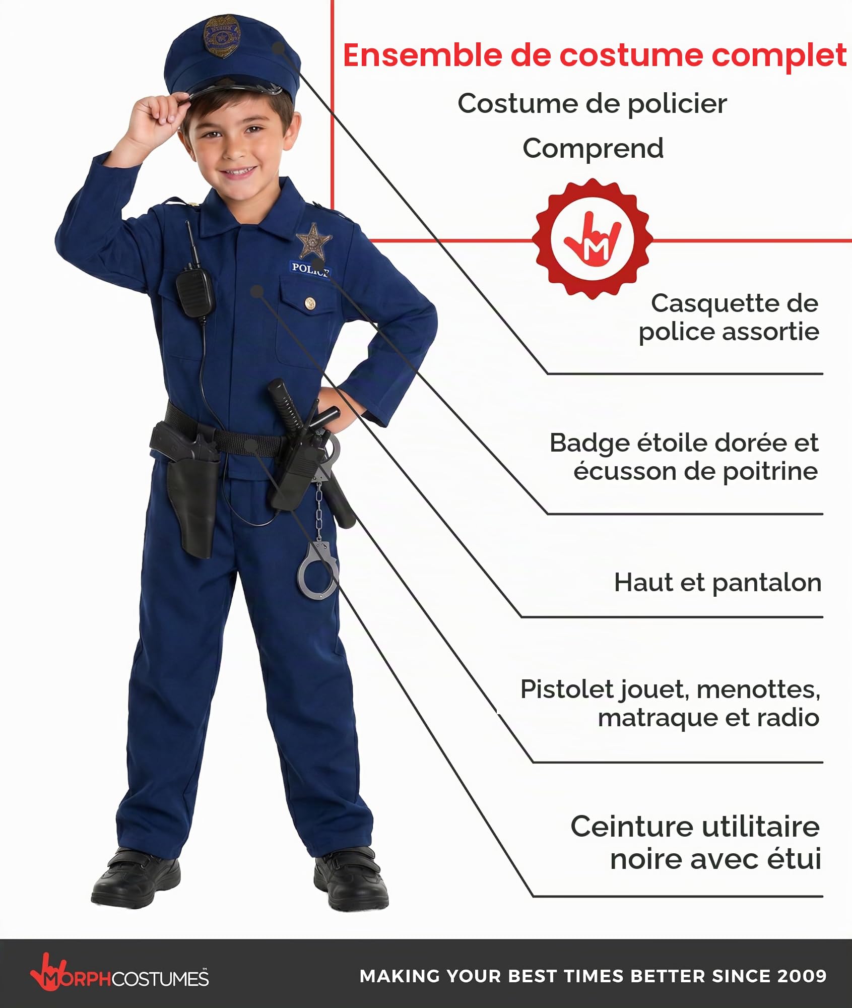 Morph Costume Policier Enfant, Deguisement Halloween Enfant