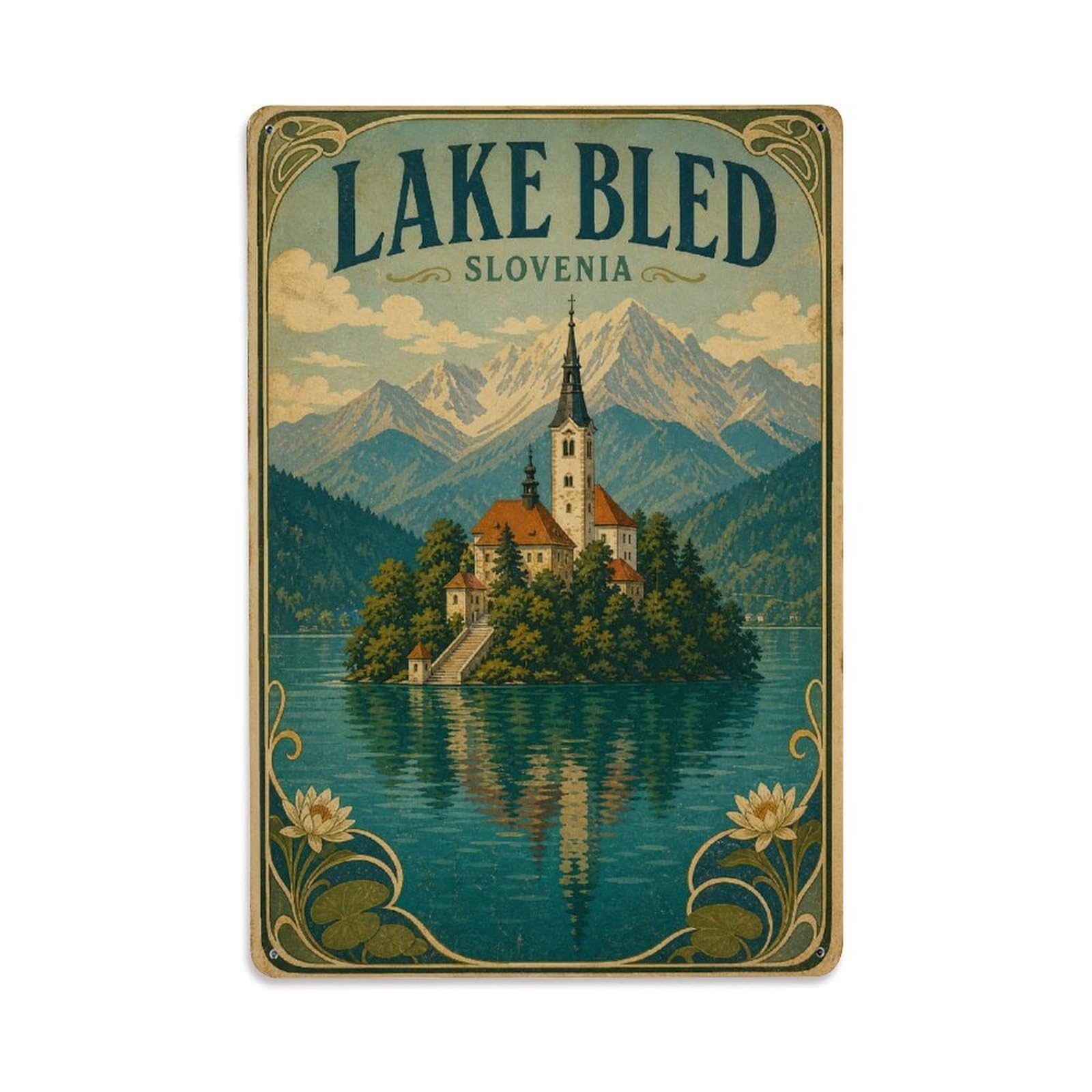 Vintage Travel Slovenia Lake Bled Metal Tin Sign
