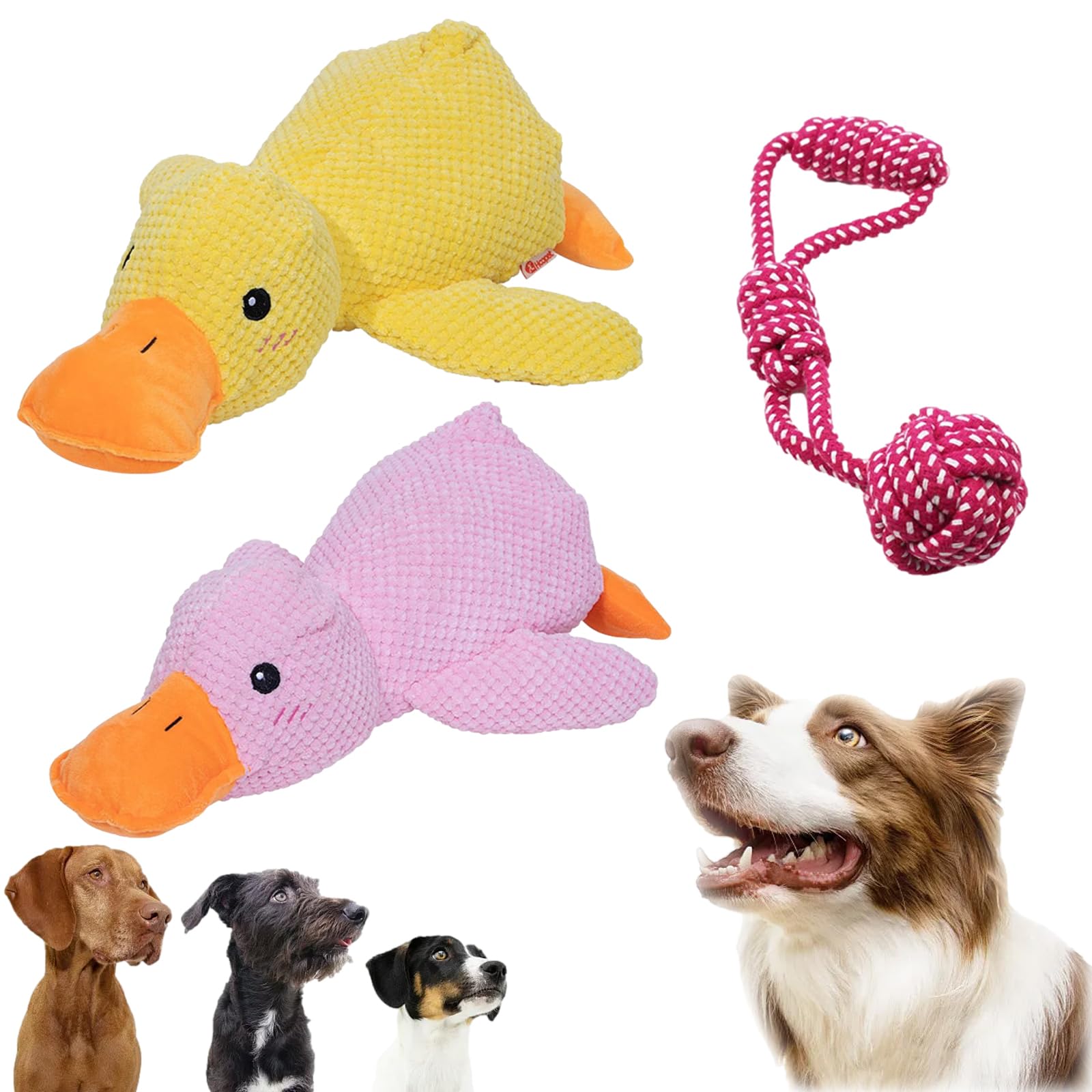 HOPASRISEE Emotional Support Duck for Dogs, Calming Duck, Zentric Dog Toy, The Mellow Dog Calming Duck, Quack-Quack Duck Dog Toy, Cute No Stuffing Duck with Soft Squeaker (2PC-C)