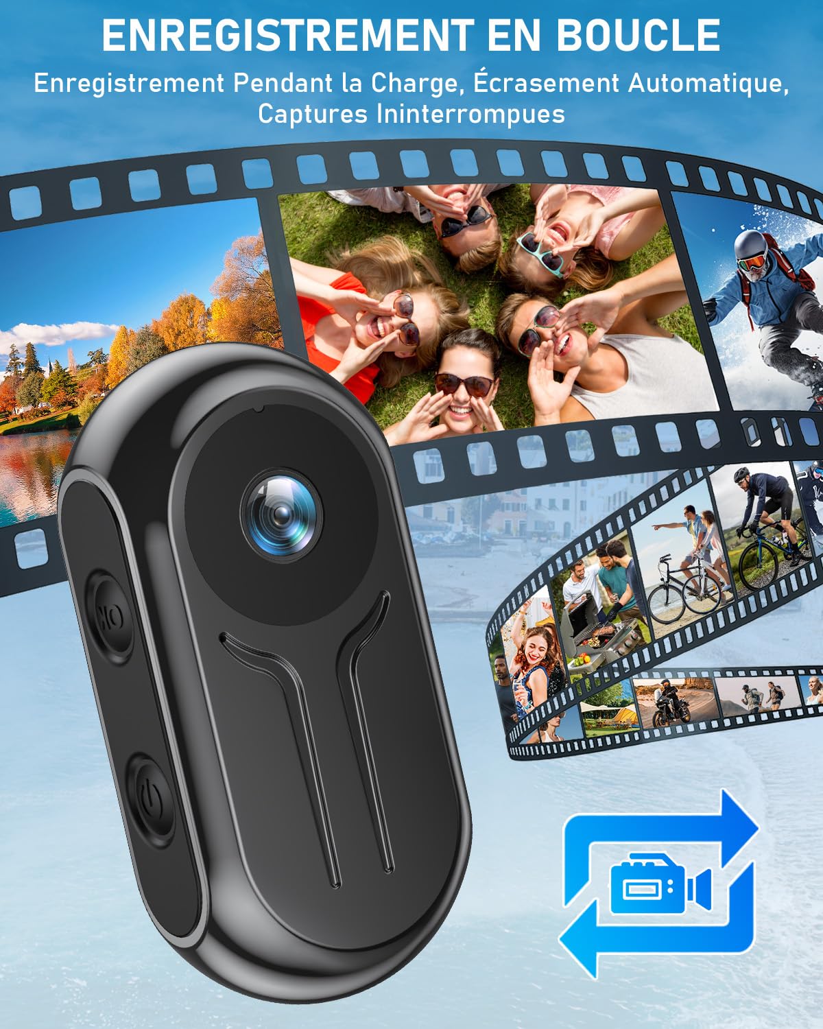 Caméra Sport WiFi 2K Ultra HD, Mini Camera d'action avec Enregistrement Action Cam Grand Angle 120°, Caméra POV avec Écran Mains Libres pour Dashcam Moto, Camera Vlog