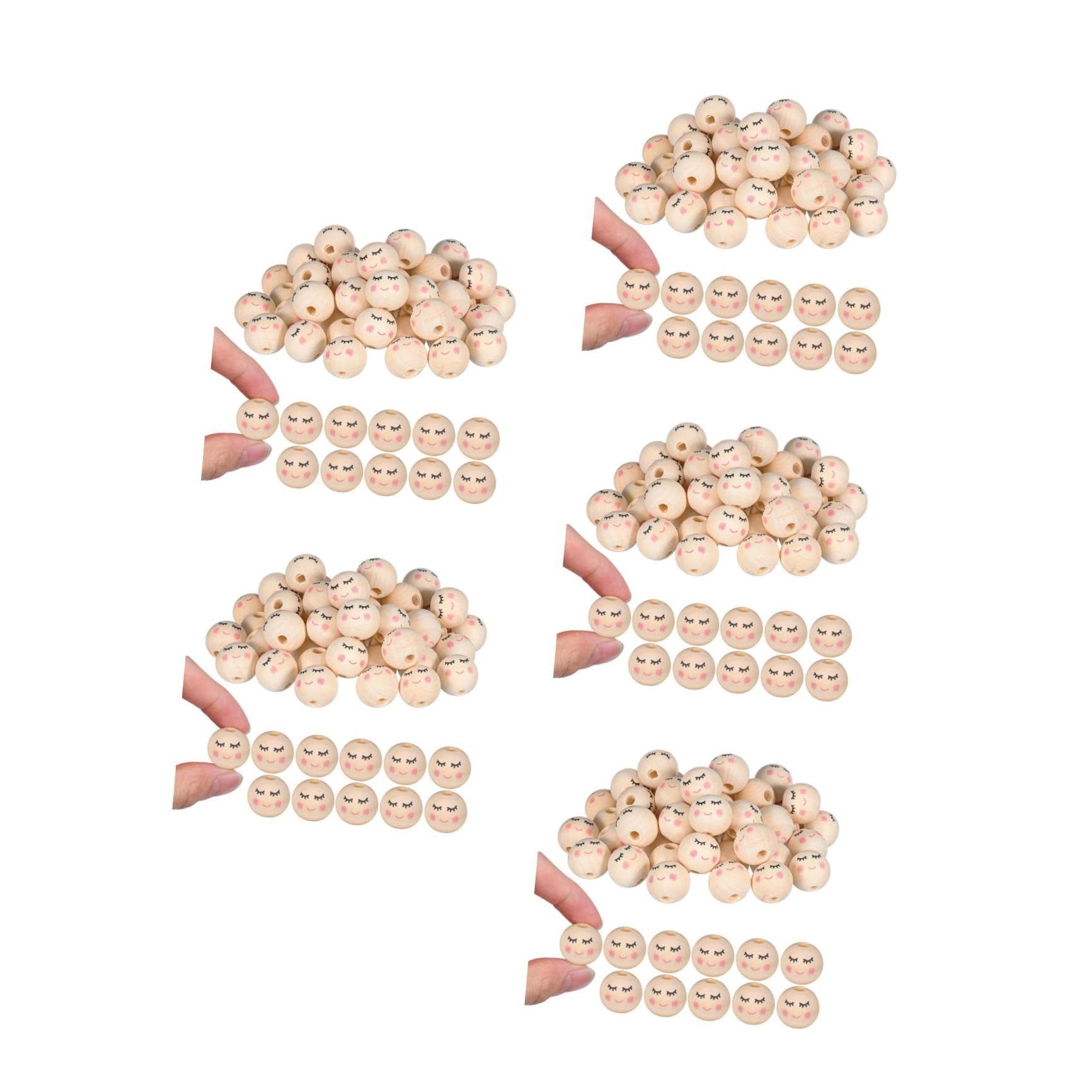 Lurrose 250stücke Holzperlen Mit Gesichtsmuster Vielseitige Bastelperlen Für Schmuckherstellung Für Armbänder Halsketten Und Kreative Projekte