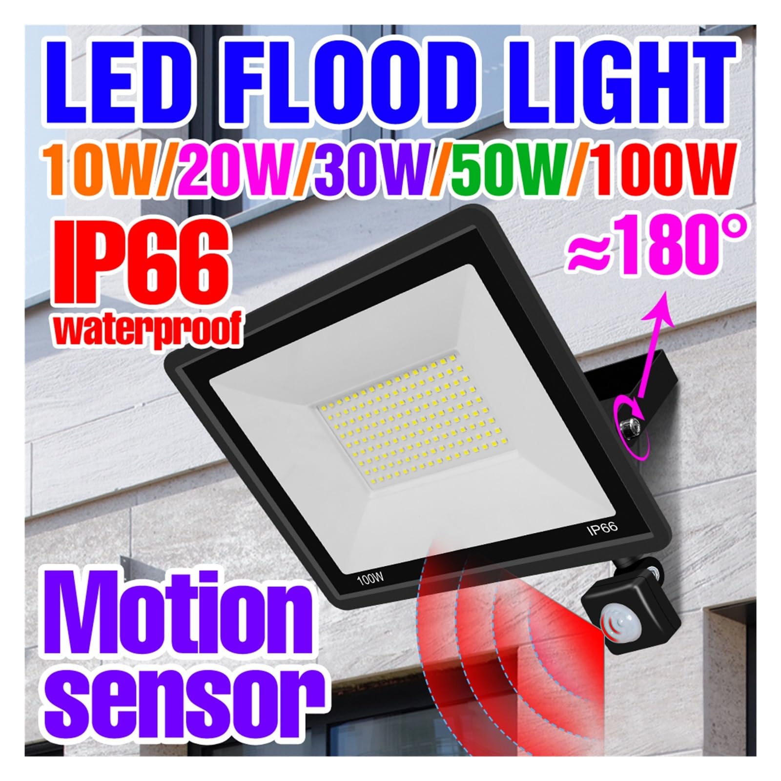 Reflektor LED Lampa Uliczna Led PIR Czujnik Ruchu Zewnętrzny Garaż Zewnętrzna Kinkiet Garaż ogrodowy(100W)