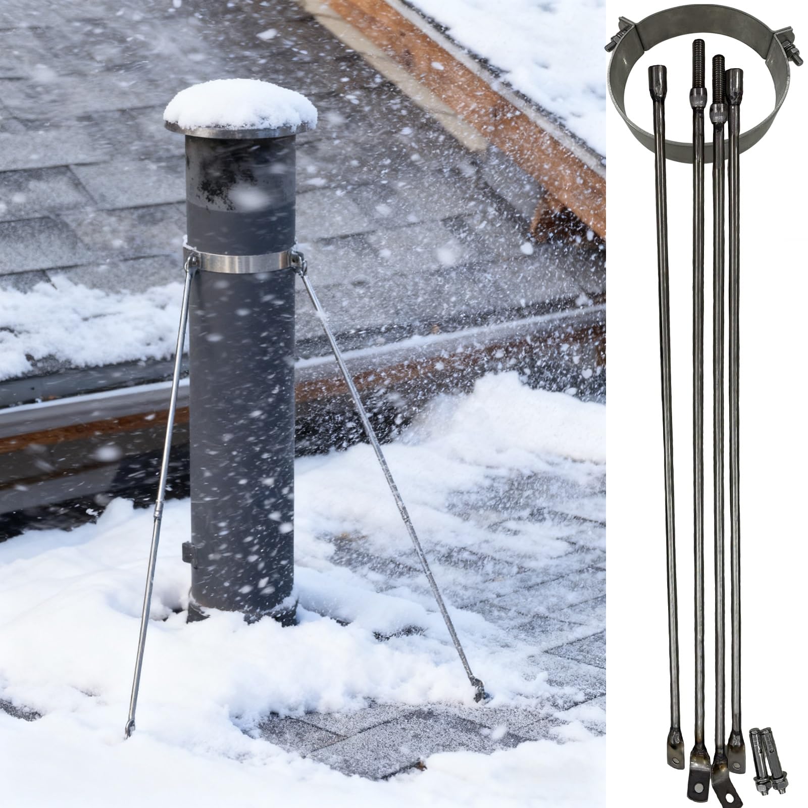Soporte de tubo de chimenea antiturbulencias y abrazadera para estufas