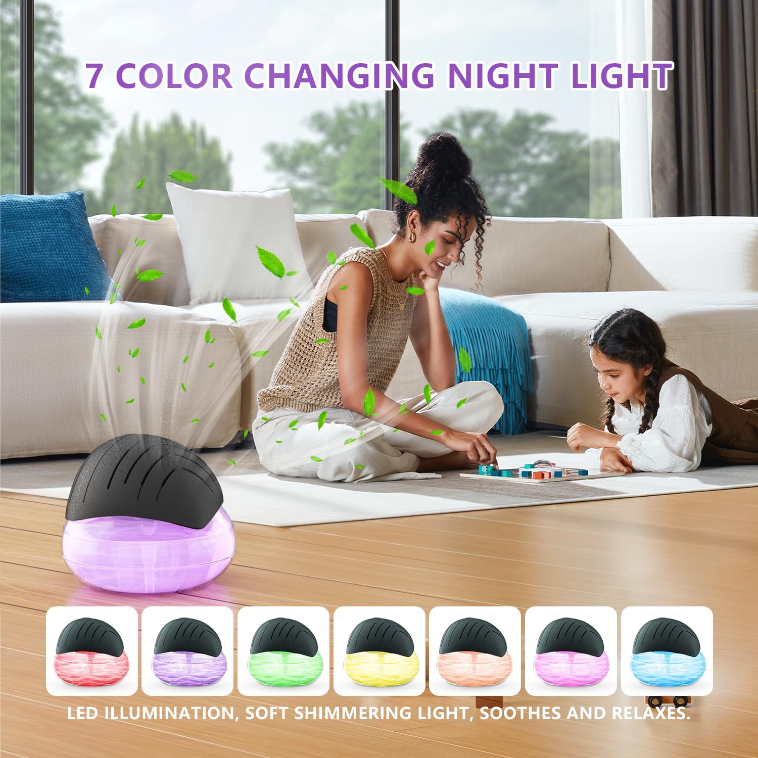 Water Air Purifiers for Home, Air Washer Aroma Diffuser, Air Filter Washer Humidifier, Essential Oils Aroma Fresher With LED Night light for Office, Bedroom,Air Cleaner For Smoke and Pets(Black)