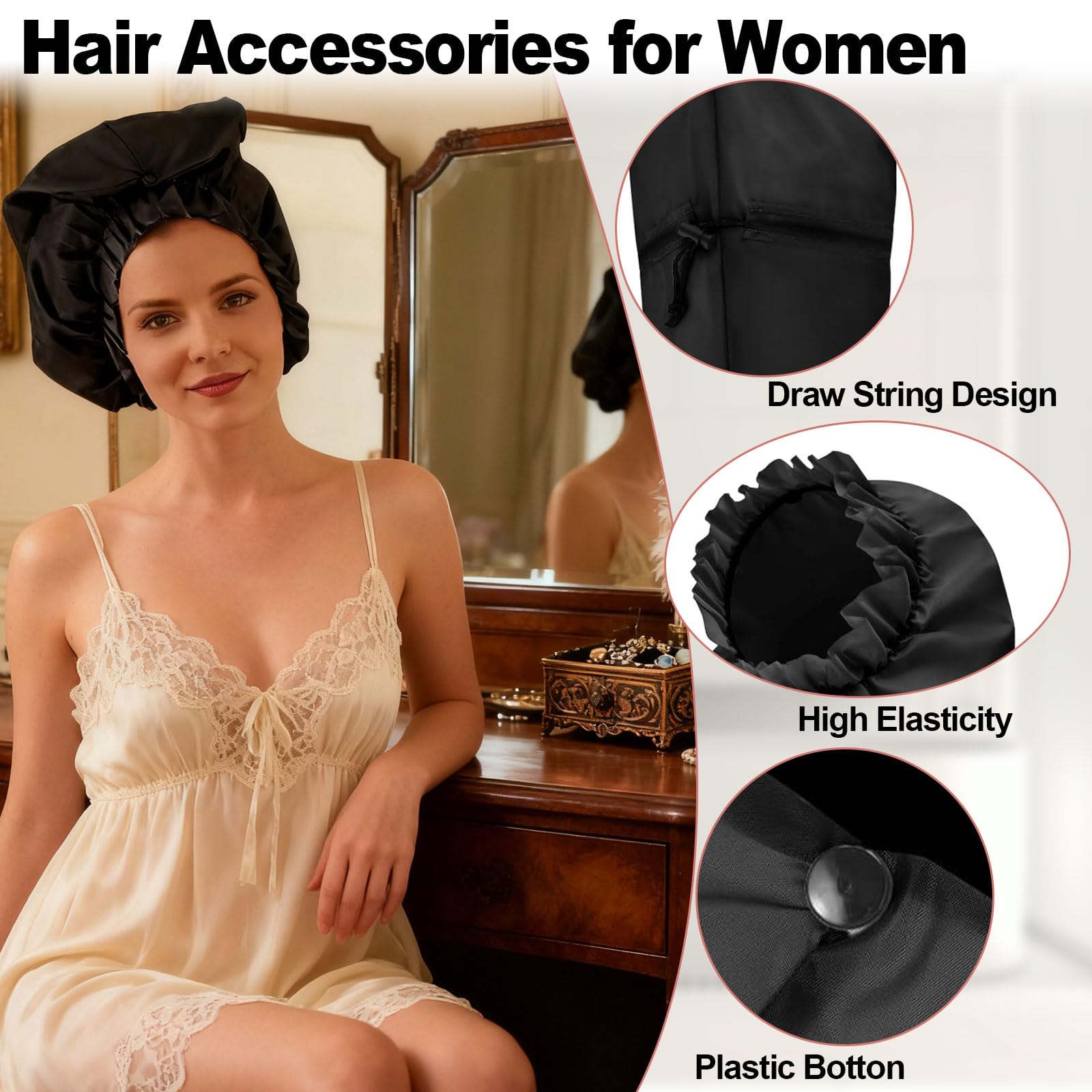 Bonnet de douche extra large pour tresses/cheveux bouclés, dreadlocks, bonnet de bain imperméable réutilisable pour femme pour bain, natation, cuisine, nettoyage, spa, traitement des cheveux