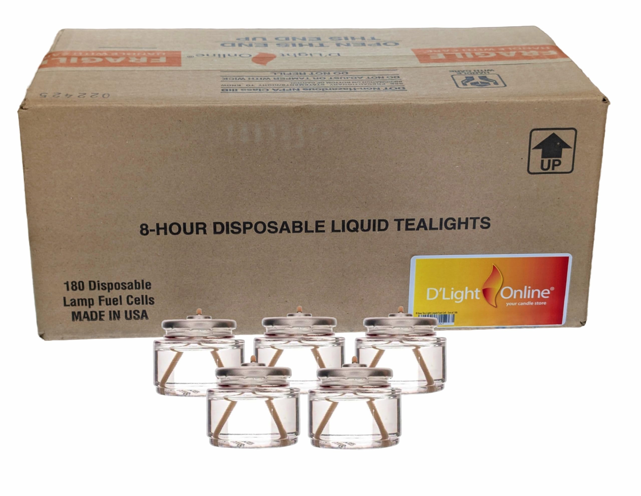 D'light Online HD8-180 Liquid Wax Disposable Clear 8 Hour Liquid Tealight Fuel Cell Oil Candle Cartridge Disposable Liquid Paraffin Smokeless Odorless | Shabbos Candles - Set of 180