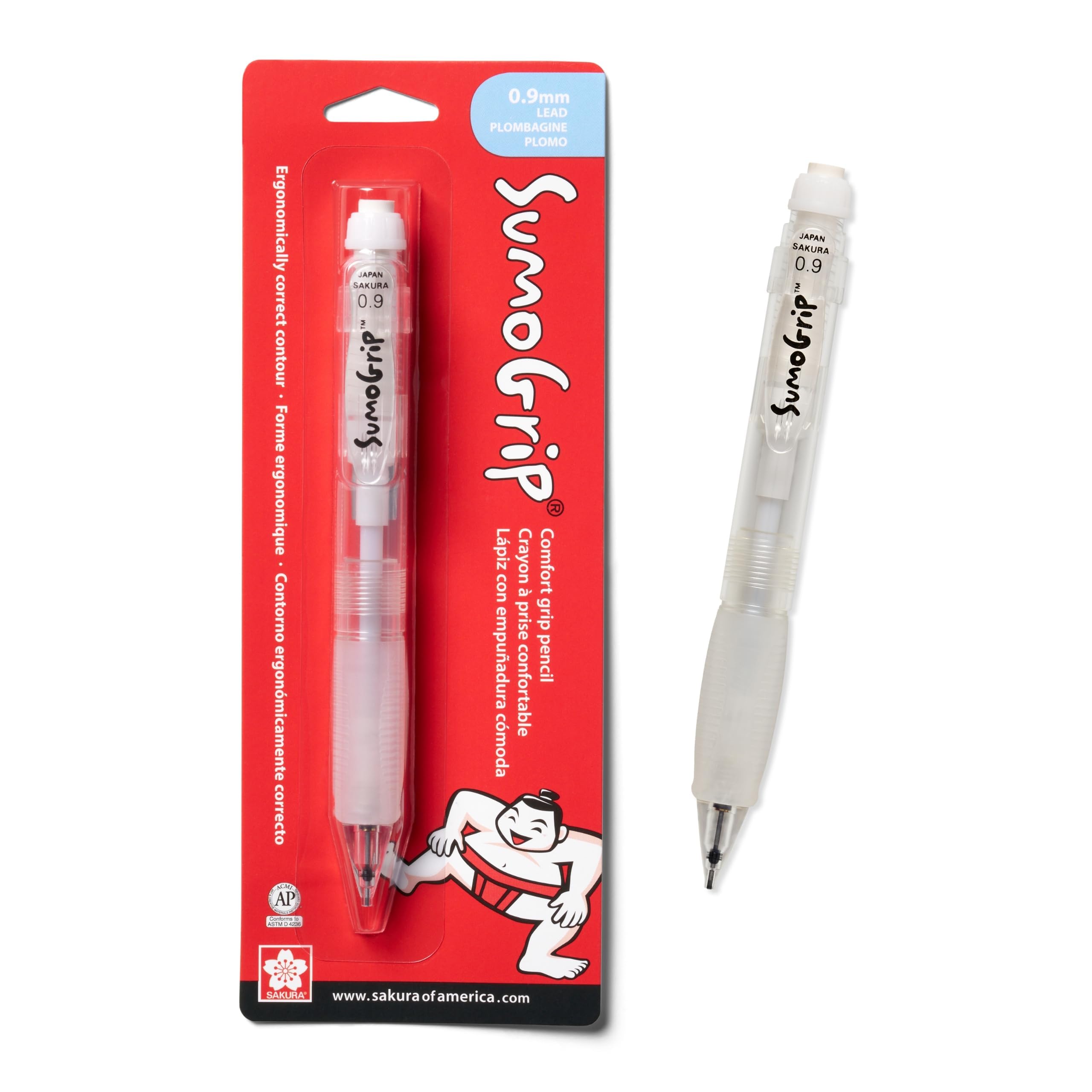 SAKURA 50280 SumoGrip 0.9-mm Pencil with Eraser, Clear
