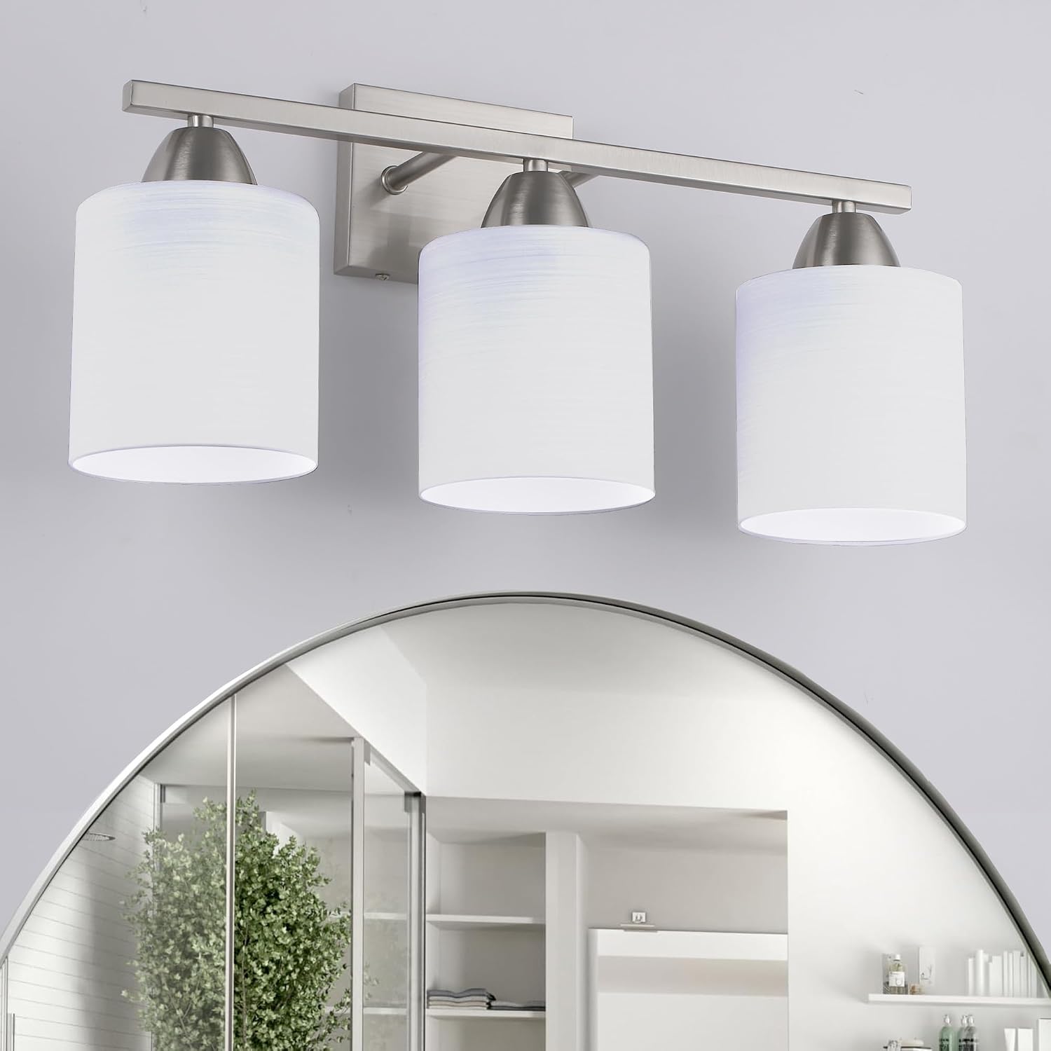 3-Light Rustproof Bathroom Vanity Light Fixture Over Mirror, Brushed Nickel Light with Milky White Glass Shades, Modern Vanity Lighting Wall Mount(Bulbs Not Included)