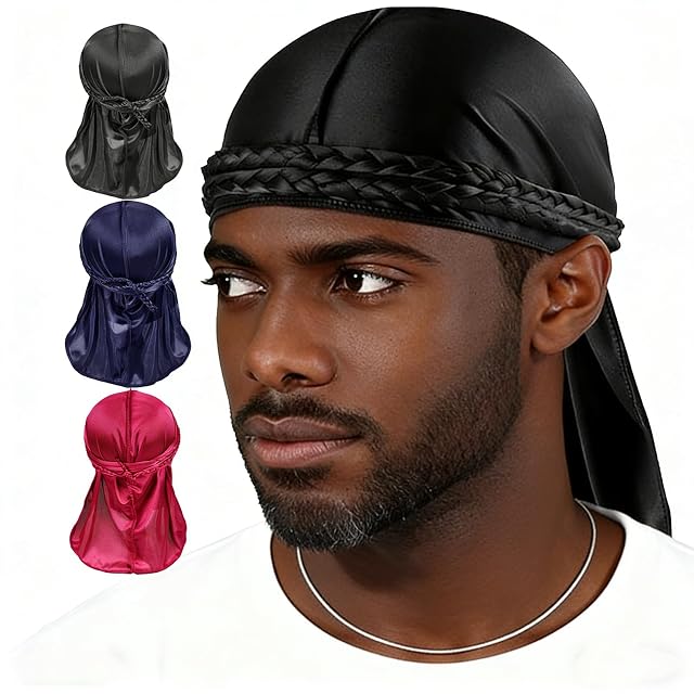 Durag for Men Silky Neck Drape Do rags Skull Wave Cap Breathable Headwraps Sun Protection Hat Biker Hip