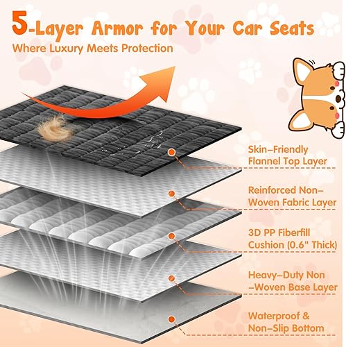 Miniatura 4 de Tapete de cama para mascotas de asiento trasero, cama de perro a cuadros para asiento trasero de automóvil, fundas de franela para perros de dos