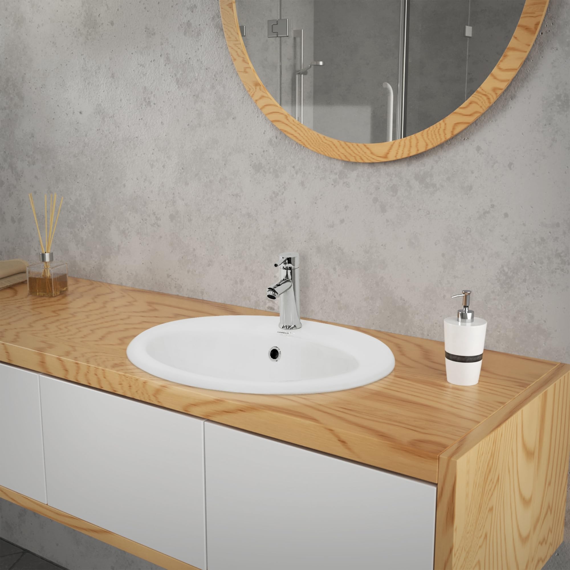 ML-Design Lavabo Encastrable 57x19,5x48,5cm Cerámica Diseño Ovalado Lavamanos Baño