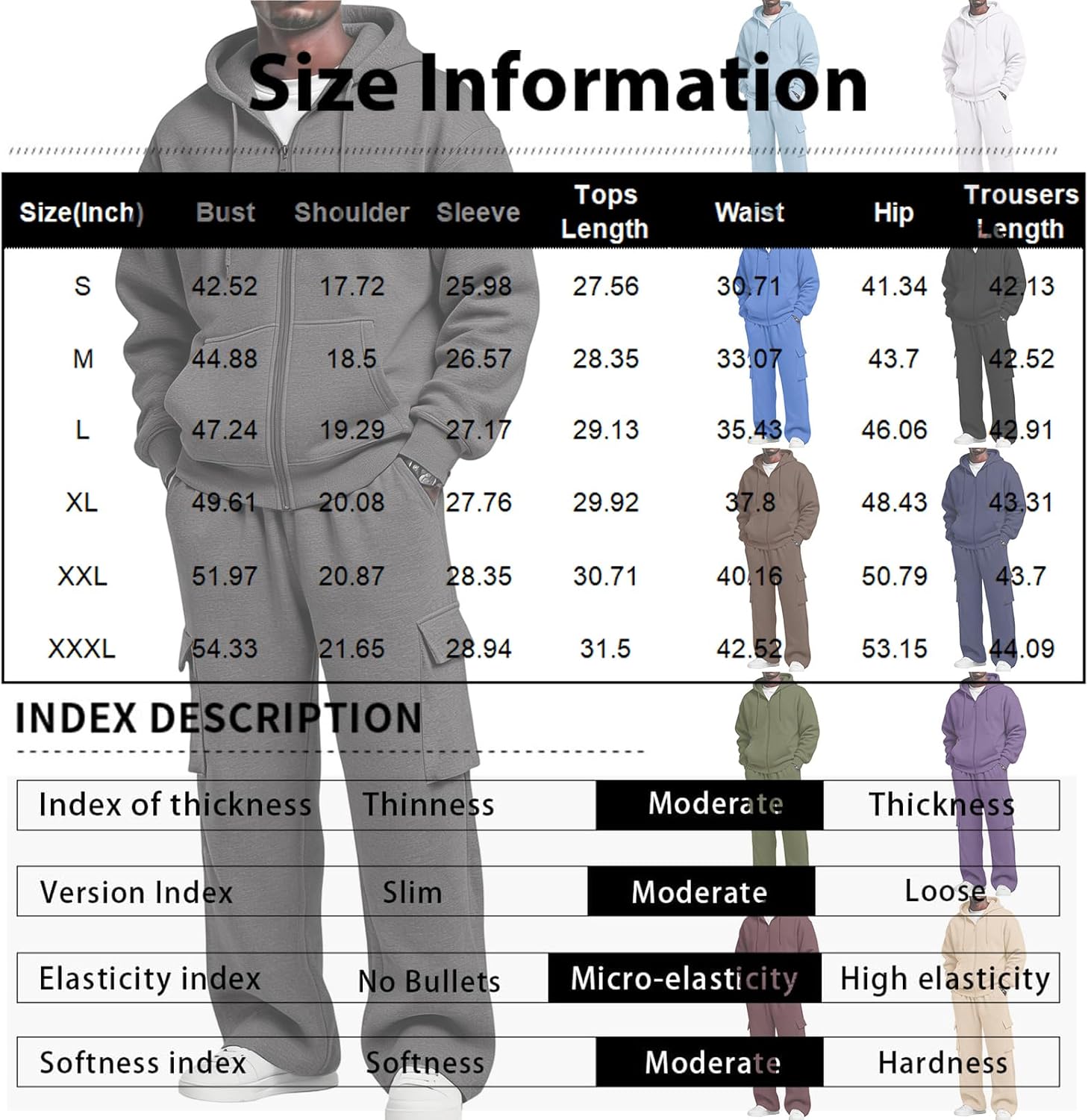 Mens Sweatsuits 2 Piece Set Zip Up Hoodie & Wide Leg Sweatpants Sets for Dailywear