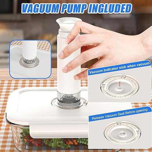 Miniatura 4 de 17 recipientes de vidrio borosilicato para almacenamiento al vacío de alimentos, sellado al vacío, herméticos, almacenamiento de cocina en despensa,