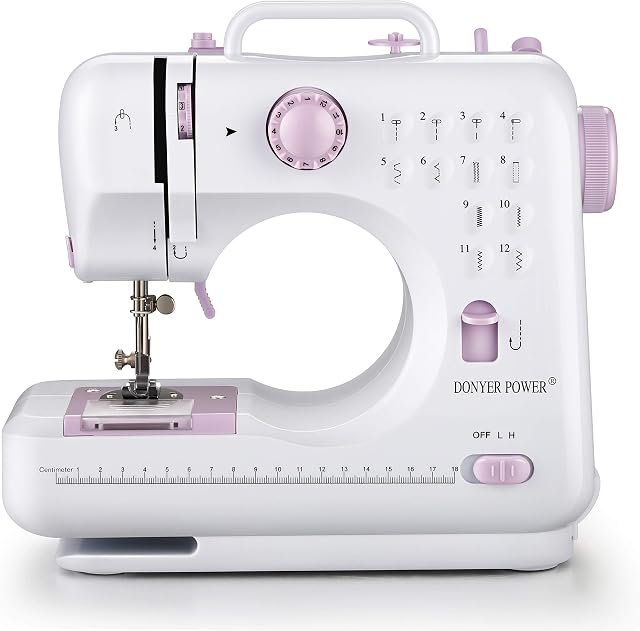DONYER POWER Electric Sewing Machine Mini Portable with 12 Built-in Stitches, 2 Speeds Double Thread, Embroidery,Foot Pedal