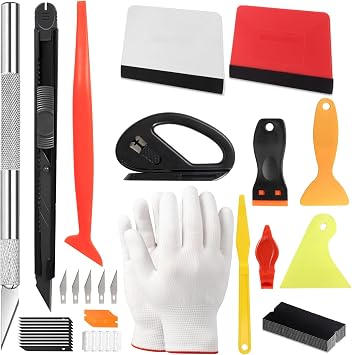 52Pcs Vinyl Wrap Tools with Scrapers Squeegees Trimmer Nylon Glove | Car Window Tint Kit, Wallpaper Smoothing Tools for Car Wrapping, Kitchen Worktop, House Window Tint Installation