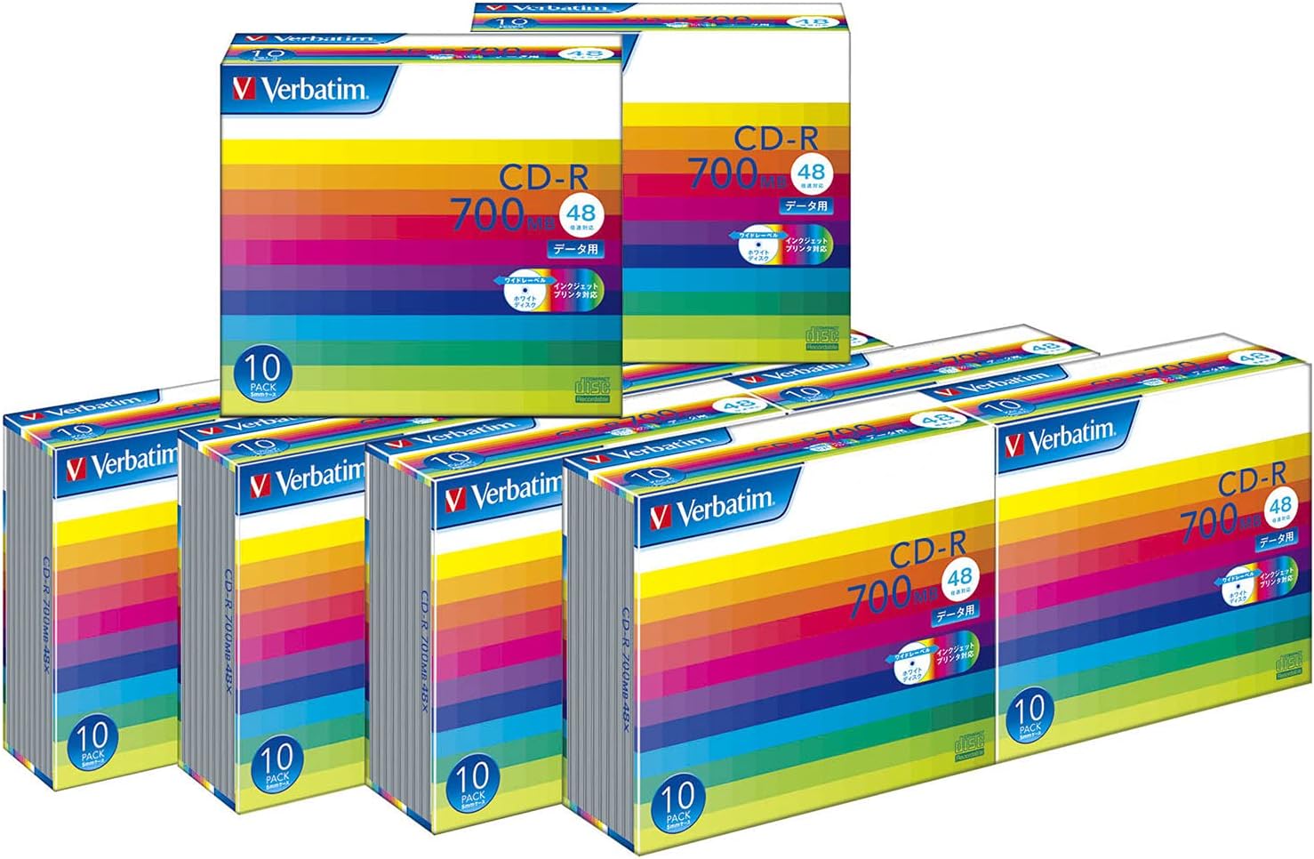 Verbatim SR80SP10V1C Barbatim Single Recording CD-R 700MB 100 Sheets (10 Px10) White Printer, 48x Speed