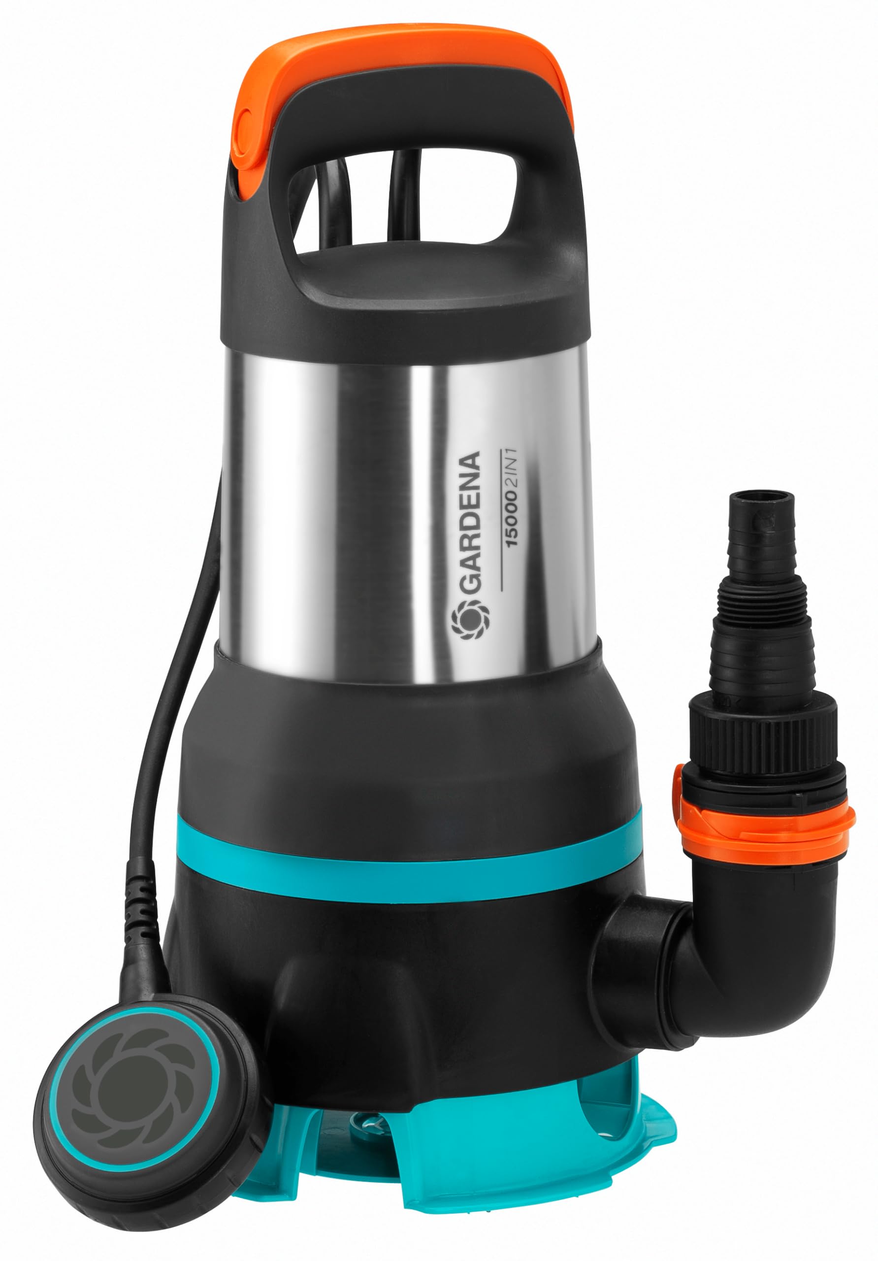Gardena Klar-/Schmutzwasser-Tauchpumpe 15000: Kombi- Entwässerungspumpe mit 15.000 l/h Fördermenge, Flachabsaugung bis 1 mm und 35mm Korngröße, 550 W (09048-20)