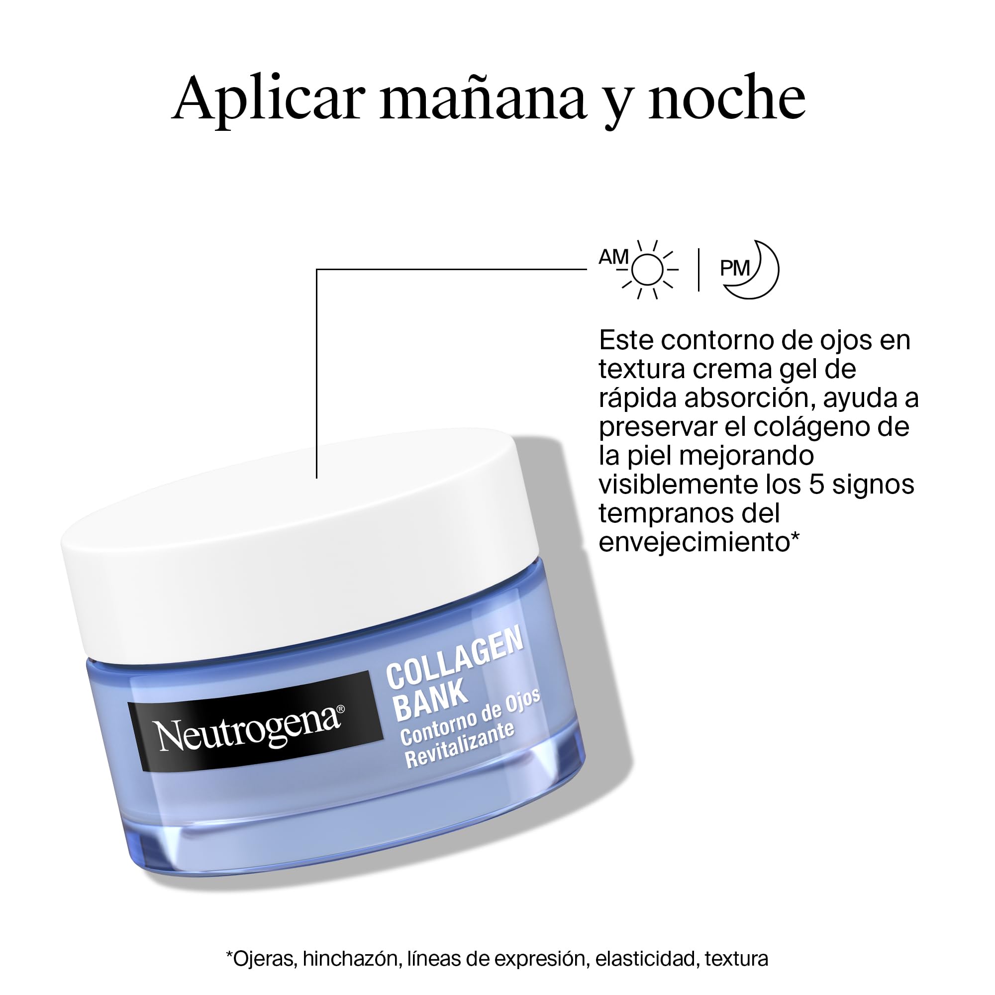 Neutrogena Collagen Bank Contorno de Ojos Revitalizante Crema Gel, 1 x 15 ml, crema ojeras y bolsas con micropéptidos, mejora los 5 signos tempranos del envejecimiento