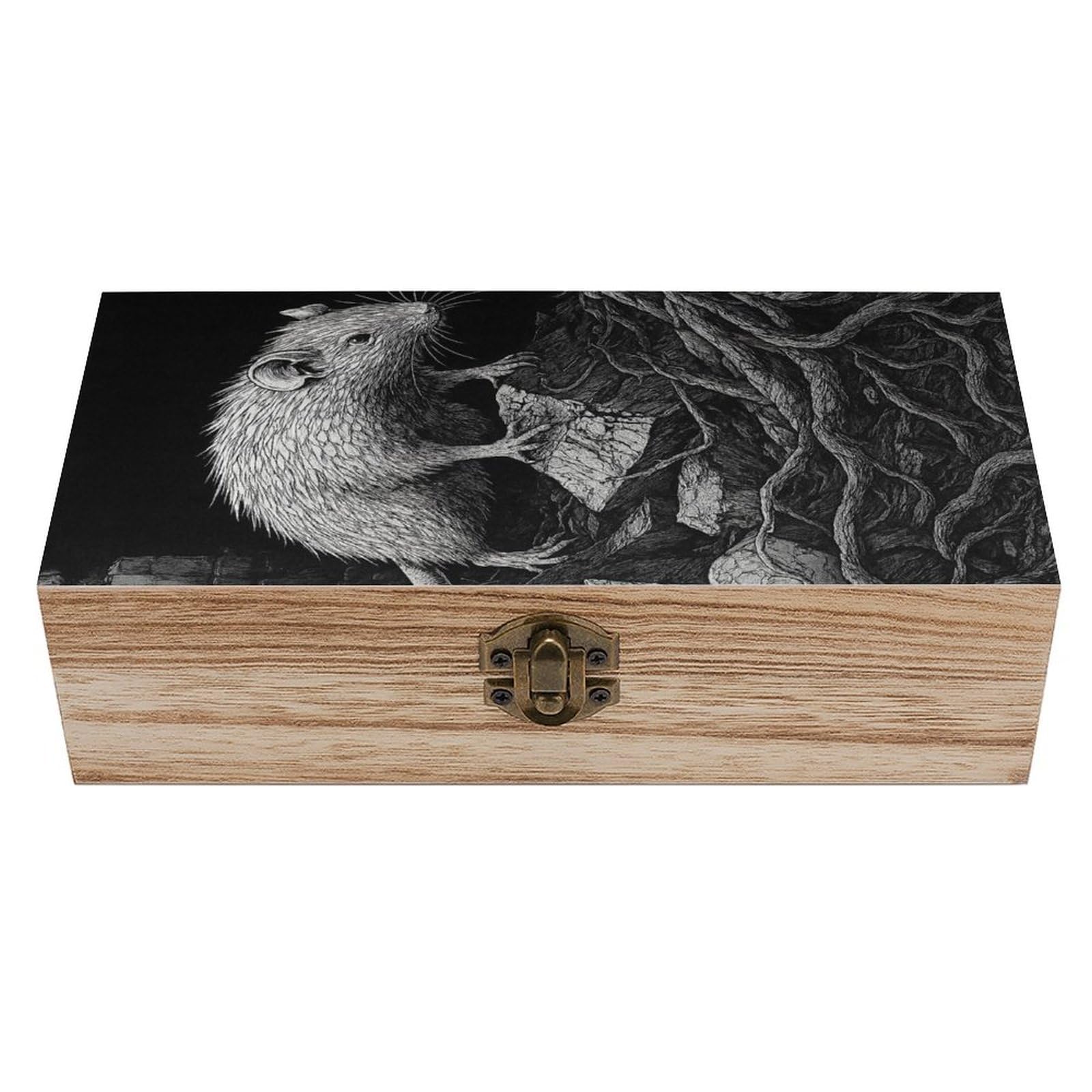 HLBSDM Rat on Stone Wooden Storage Vintage Keepsake Decorative Boxs