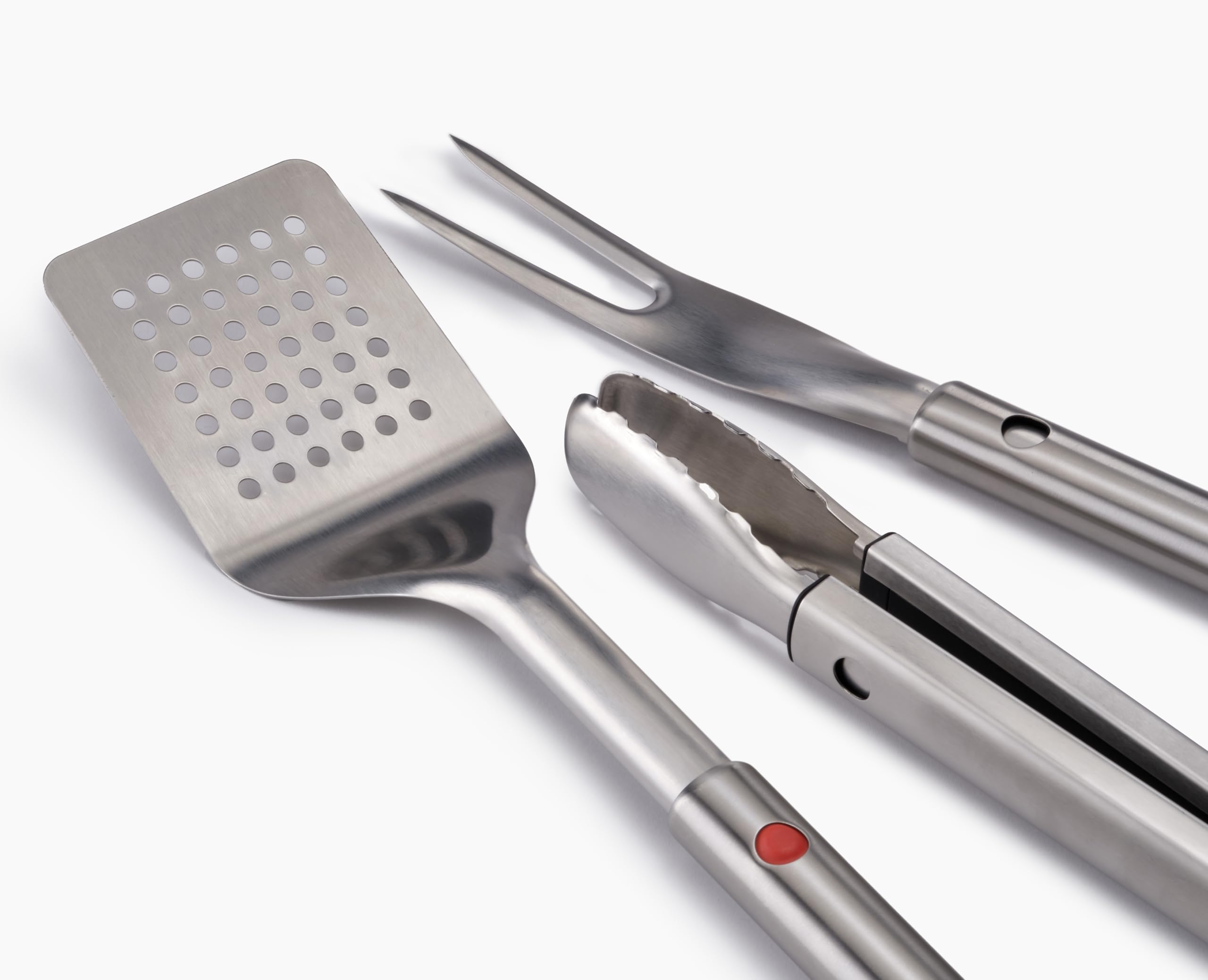 Joseph Joseph GrillOut Set de Utensilios para Barbacoa en Acero Inoxidable, 3 Piezas Pinzas, Espátula y Tenedor, Mango Retráctil