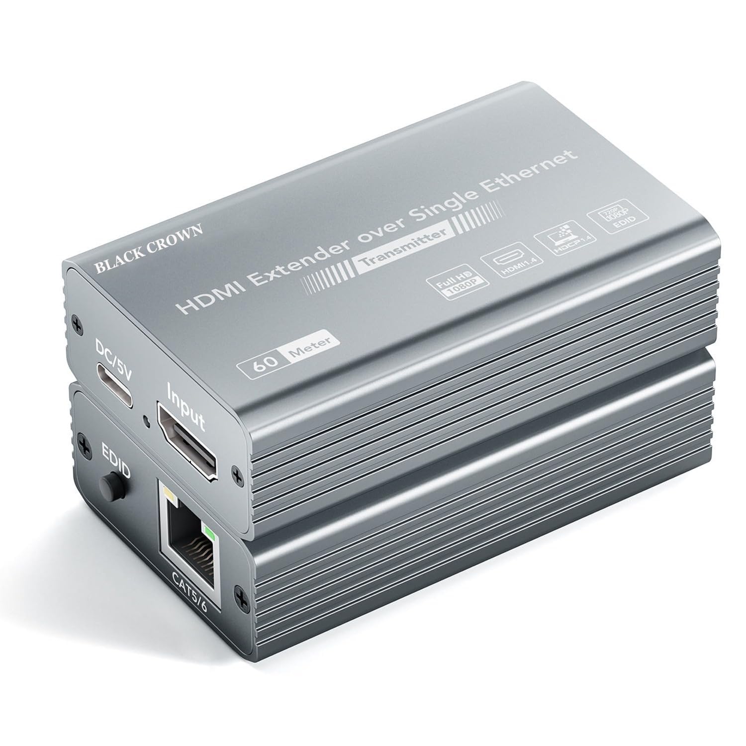 BLACK CROWN 1080P HDMI Extender Over Cat5e Cat6 Ethernet up to 196ft (60m) | HDMI 1.4, HDCP 1.3, EDID Audio Video Sync Transmitter and Receiver Kit with USB-C Power, Space Gray-image-30