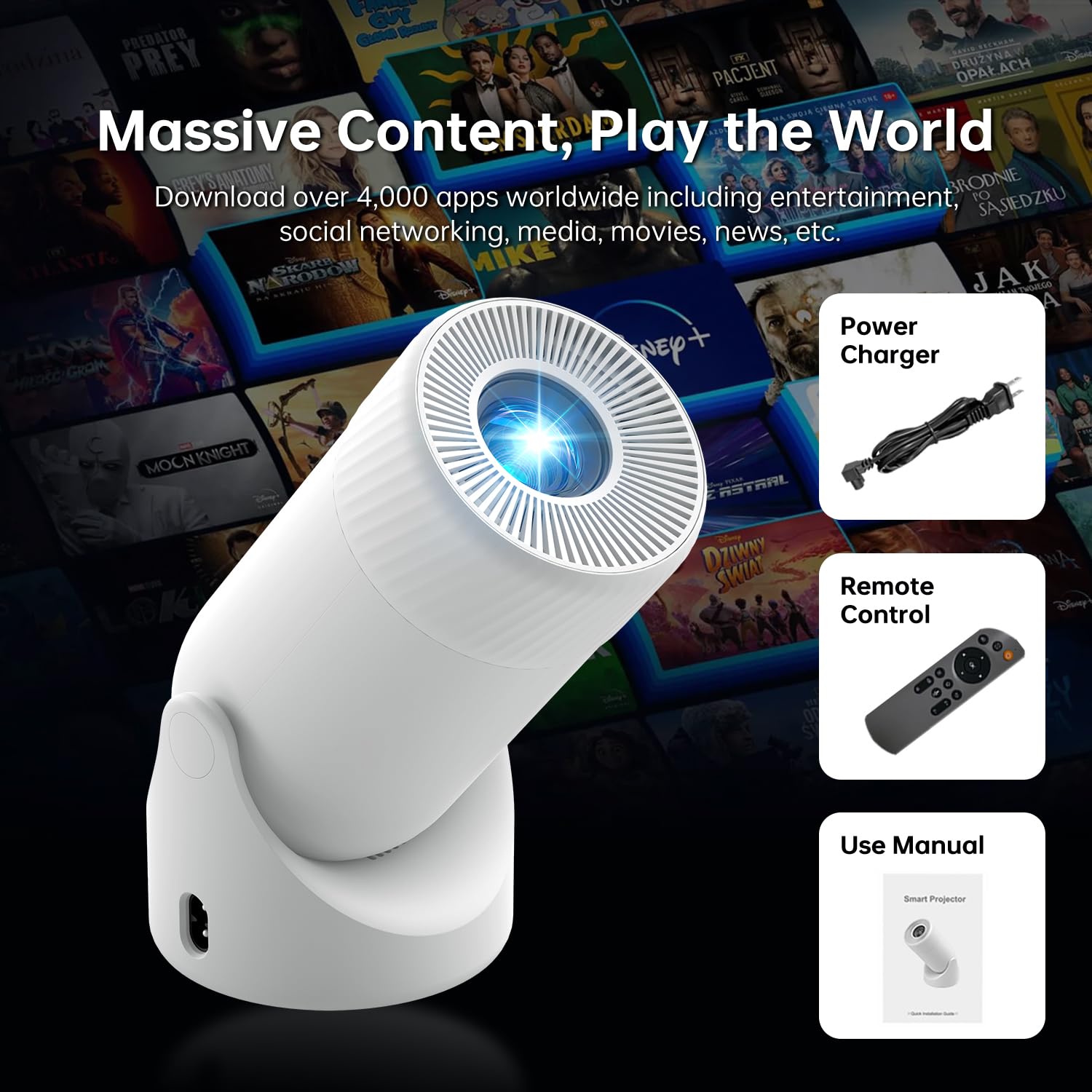Mini Projector with WiFi and Bluetooth, Portable Projector Full HD 4K Support with 180° Rotation Adjustment, 8000 Lumen, 130 ANSI Lumens, Auto Keystone Correction, Home Projector for Phone — view 7