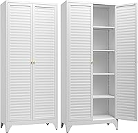 Vista 14 de 71" Metal Wardrobe Cabinet with Hanging Rod, Wardrobe Closet with Doors and Adjustable Shelves, Whiet Clothing Storage Cabinets for Blanco