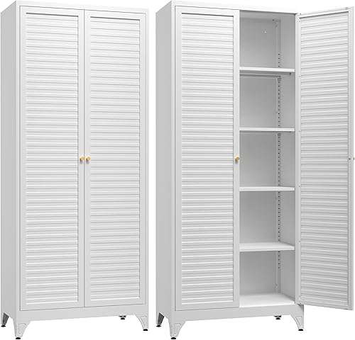 Miniatura 14 de 71" Metal Wardrobe Cabinet with Hanging Rod, Wardrobe Closet with Doors and Adjustable Shelves, Whiet Clothing Storage Cabinets for