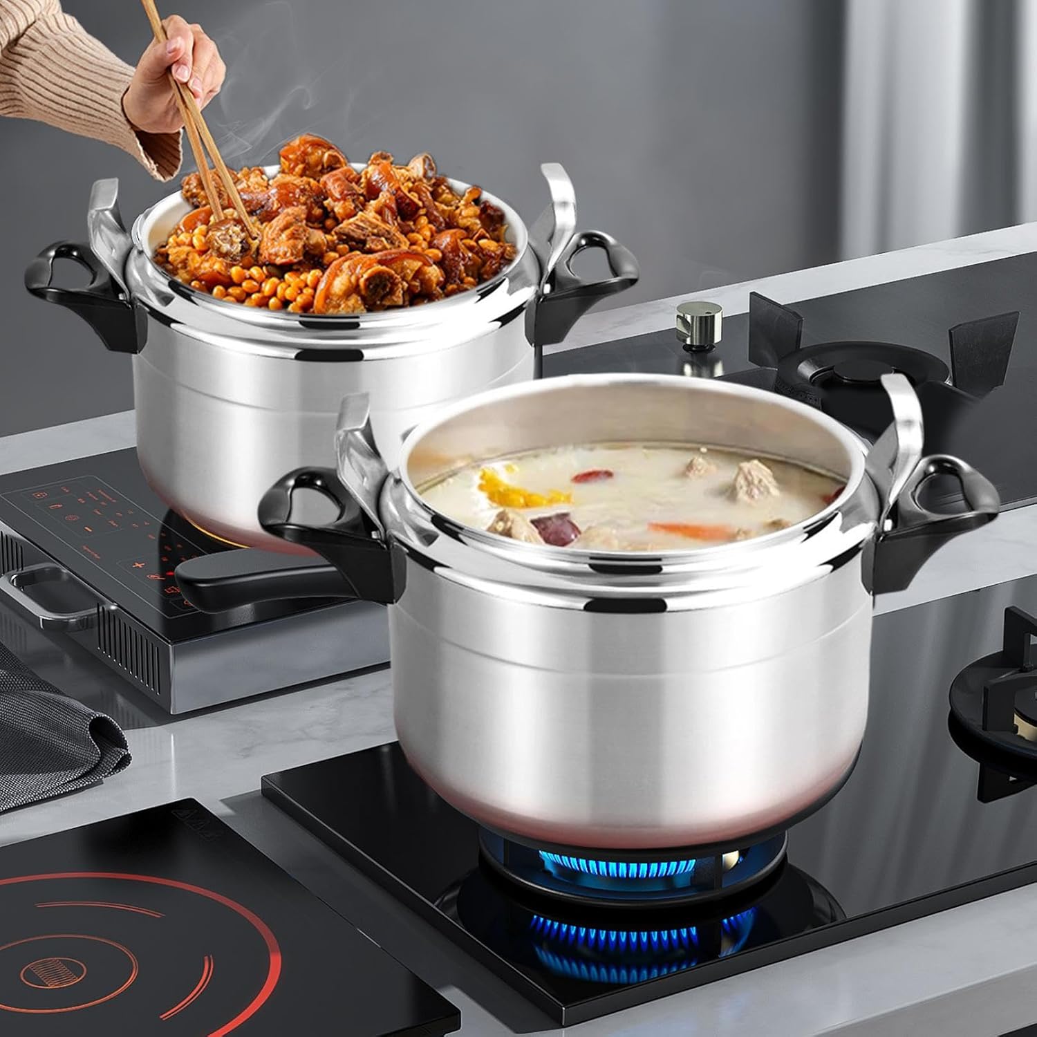 3L Mini Pressure Cooker, Family Small Aluminum Alloy Pressure Cooker with Two Handles, Quick Cooking Pressure Cookers for Stewing Vegetables Rice Soup Stewing Meat, Kitchen, Restaurant, Home (Grey)