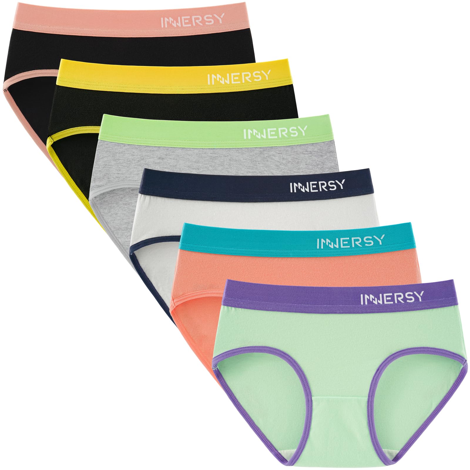 INNERSY Girls' Soft Cute Underwear Cotton Panties for 8-16 Years Old Teens 6-Pack