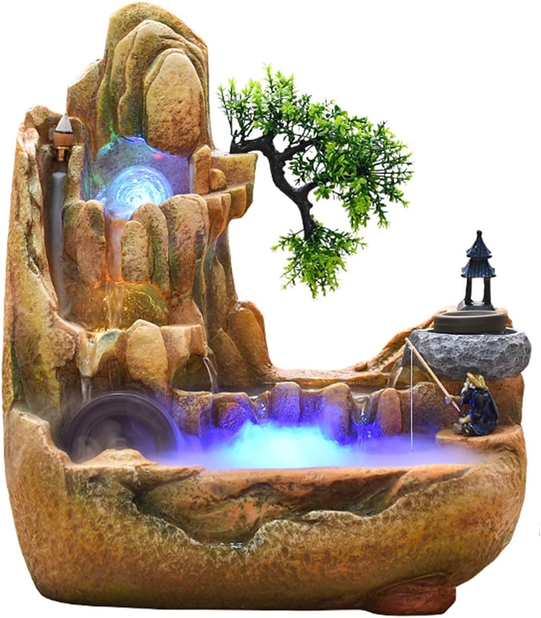 Relaxation Waterfall Tabletop Water Fountain,Indoor Water Feature with Soothing Sound,Home Office Ornamental Water Fountain with Automatic Pump