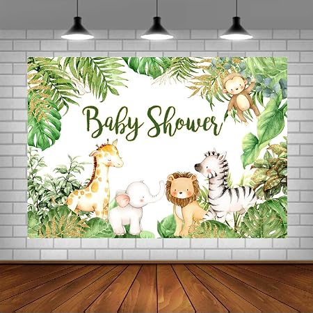 Avezano Jungle Safari Baby Shower Backdrop - 7x5ft Golden Animals Greenery Vinyl Photo Background