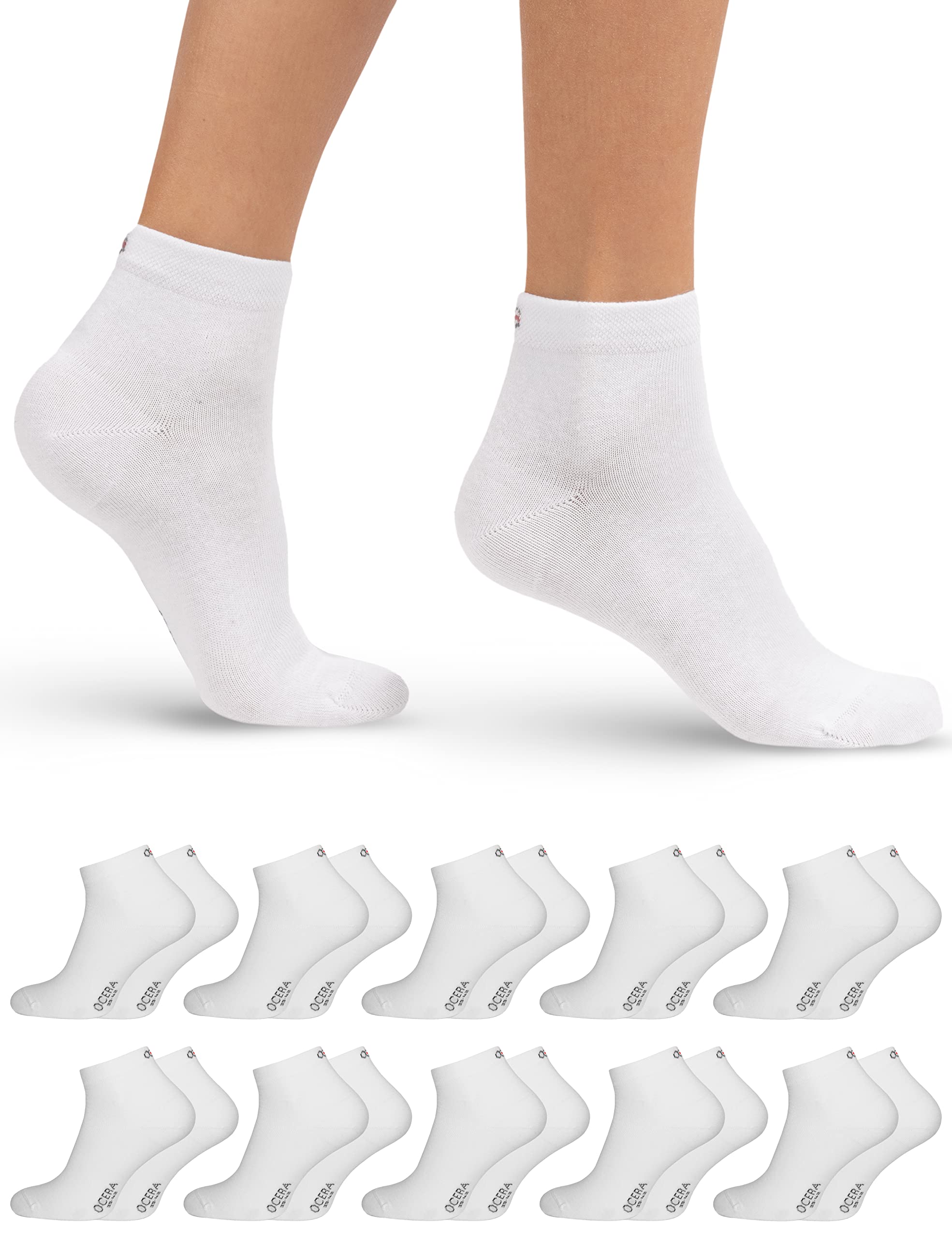OCERA 10 Paar Kurzschaft Socken für Damen & Herren (unisex) in verschiedenen Farben - Weiß 47/50